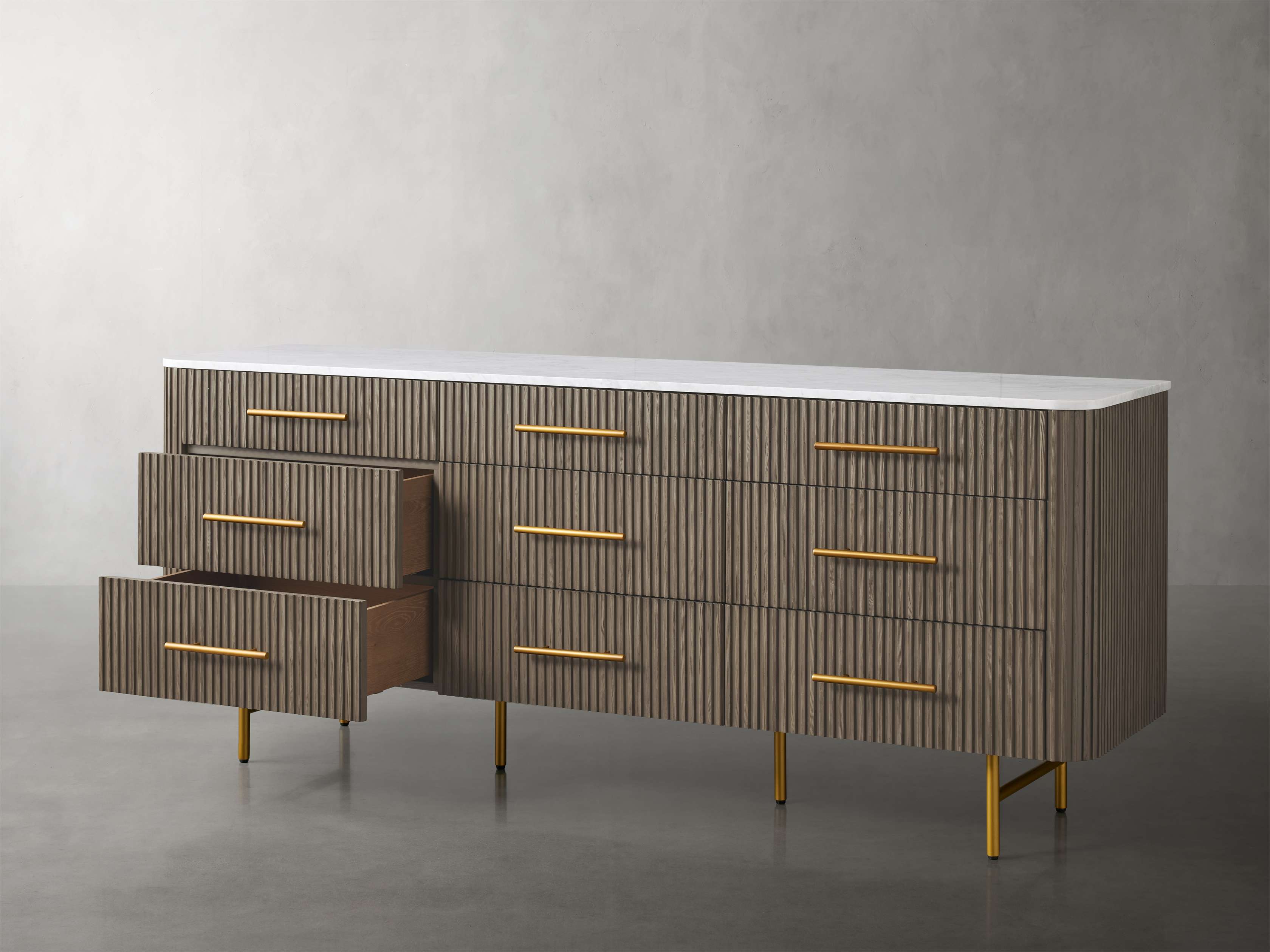 Finnley Wood Nine-Drawer Dresser with Natural Stone Drawer Chest Cabinet