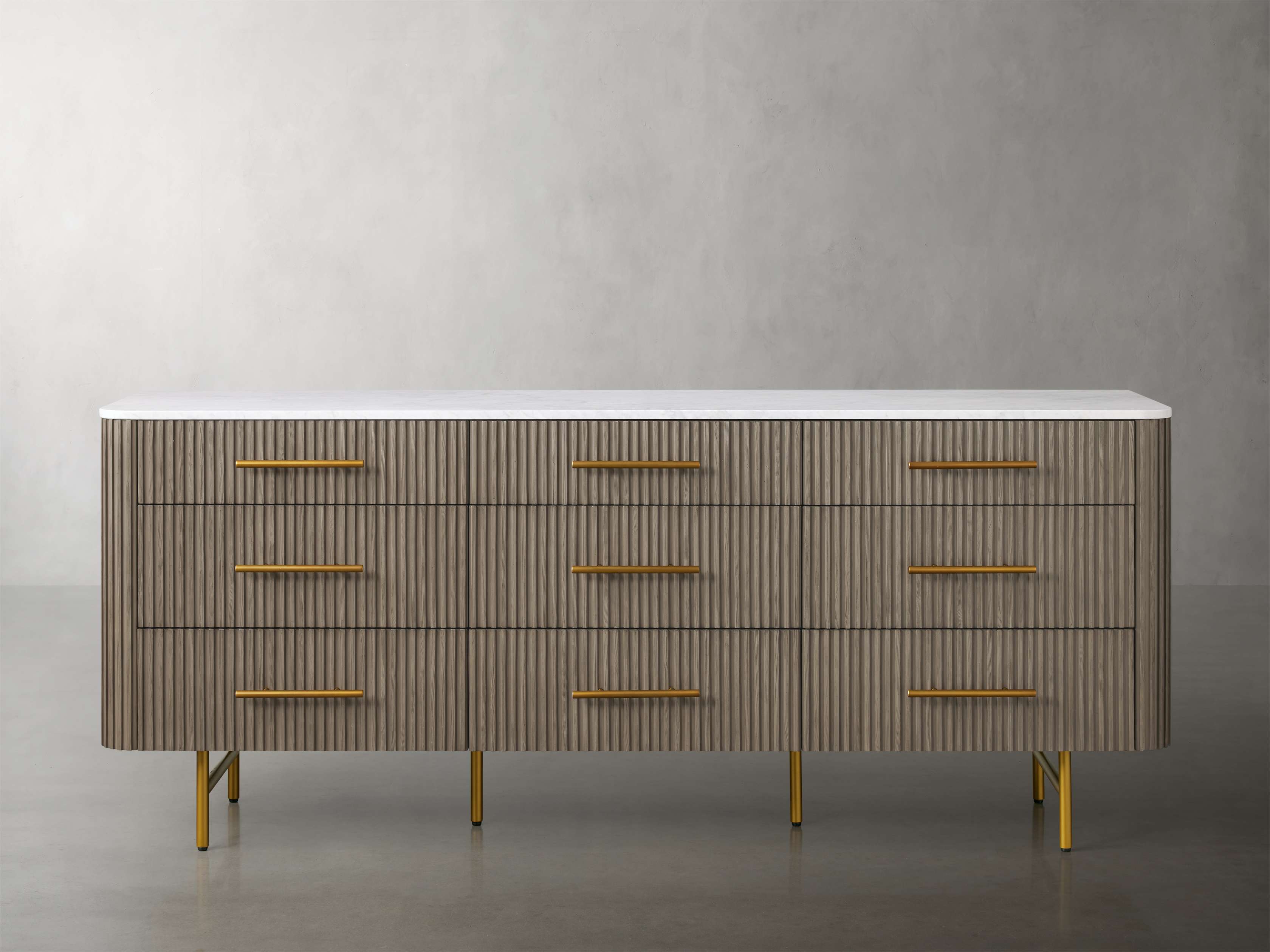 Finnley Wood Nine-Drawer Dresser with Natural Stone Drawer Chest Cabinet