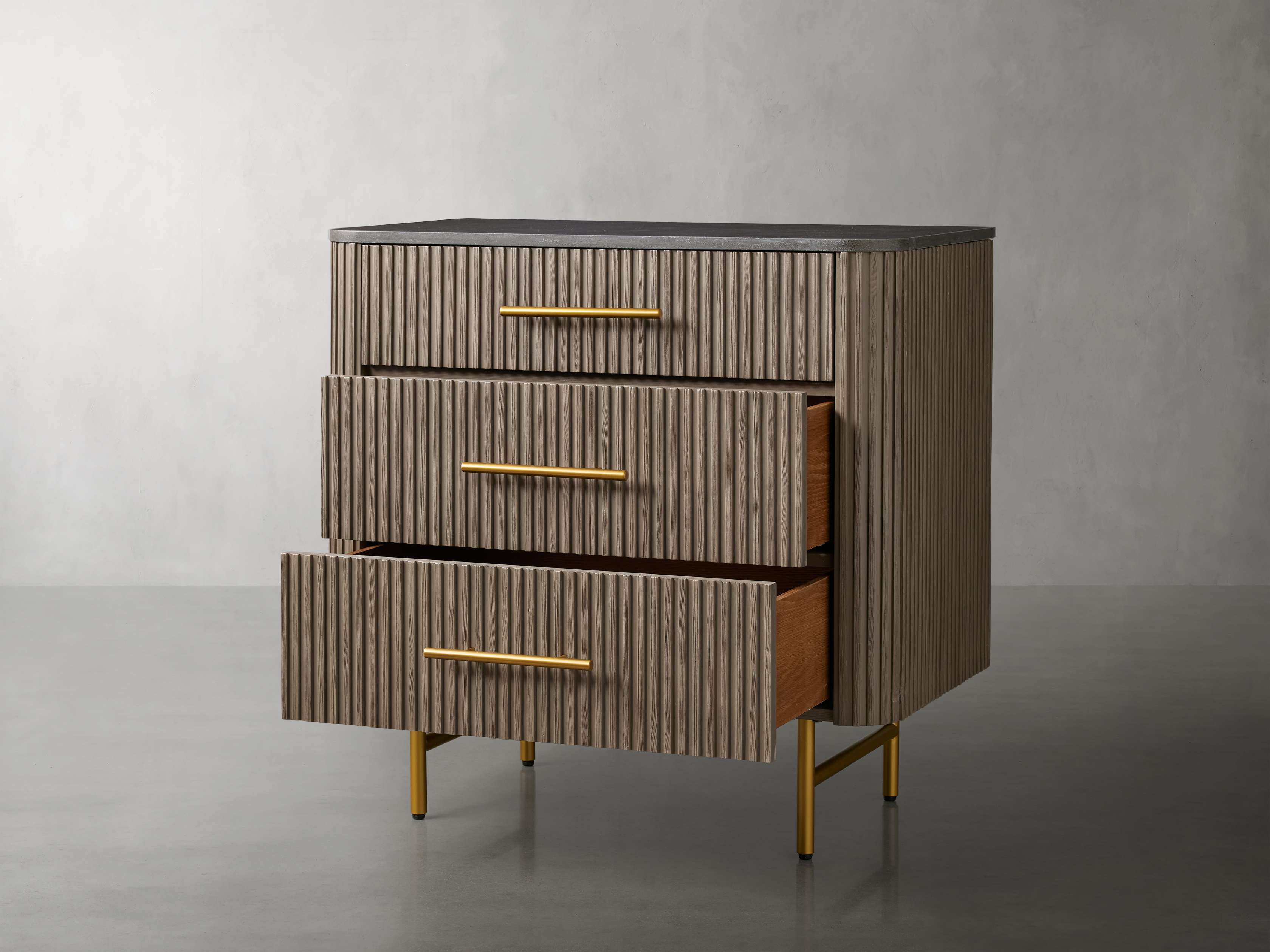 Finnley Three-Drawer Chest Cabinet Bedroom Nightside Table with Stone Top