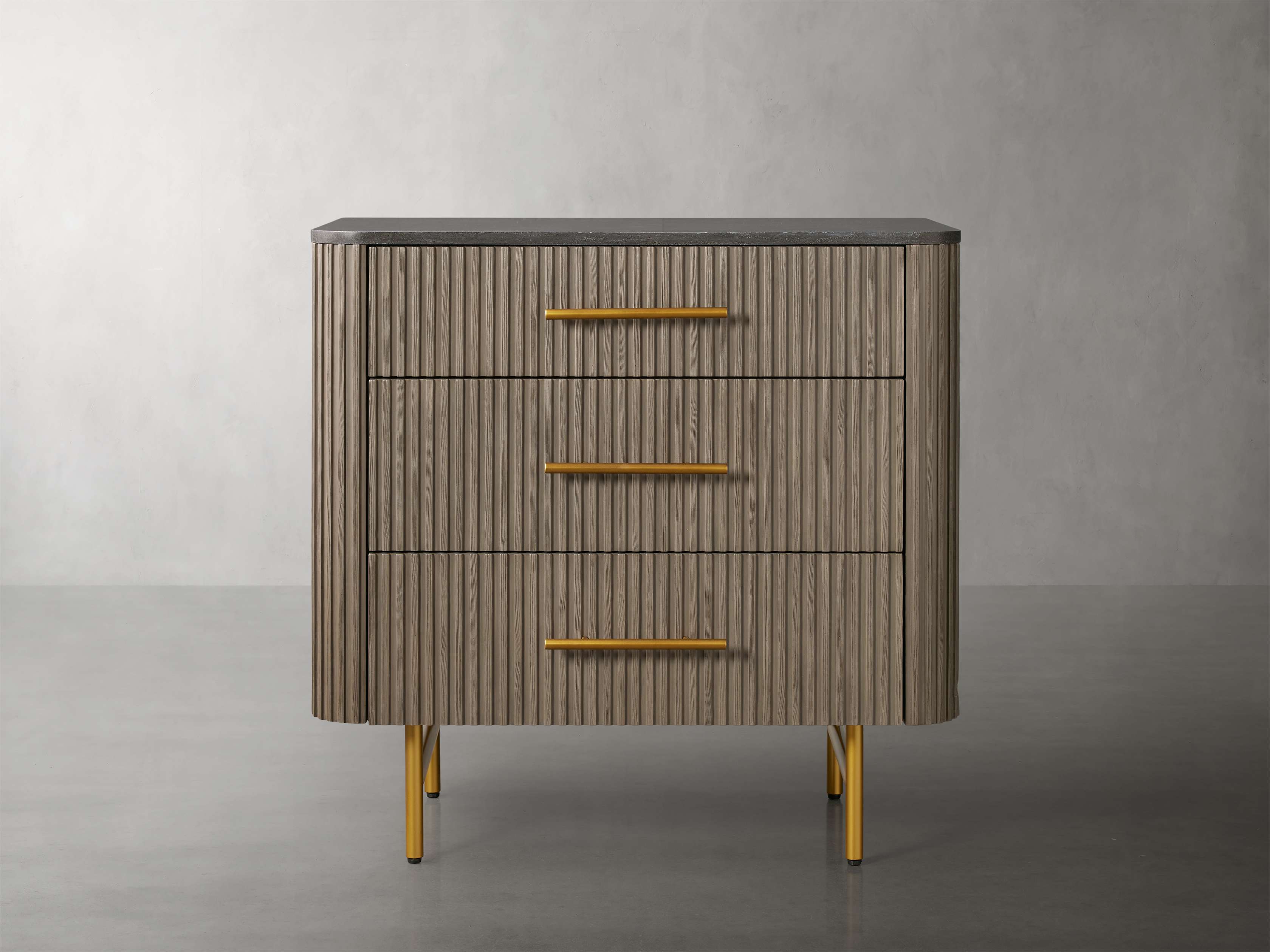 Finnley Three-Drawer Chest Cabinet Bedroom Nightside Table with Stone Top