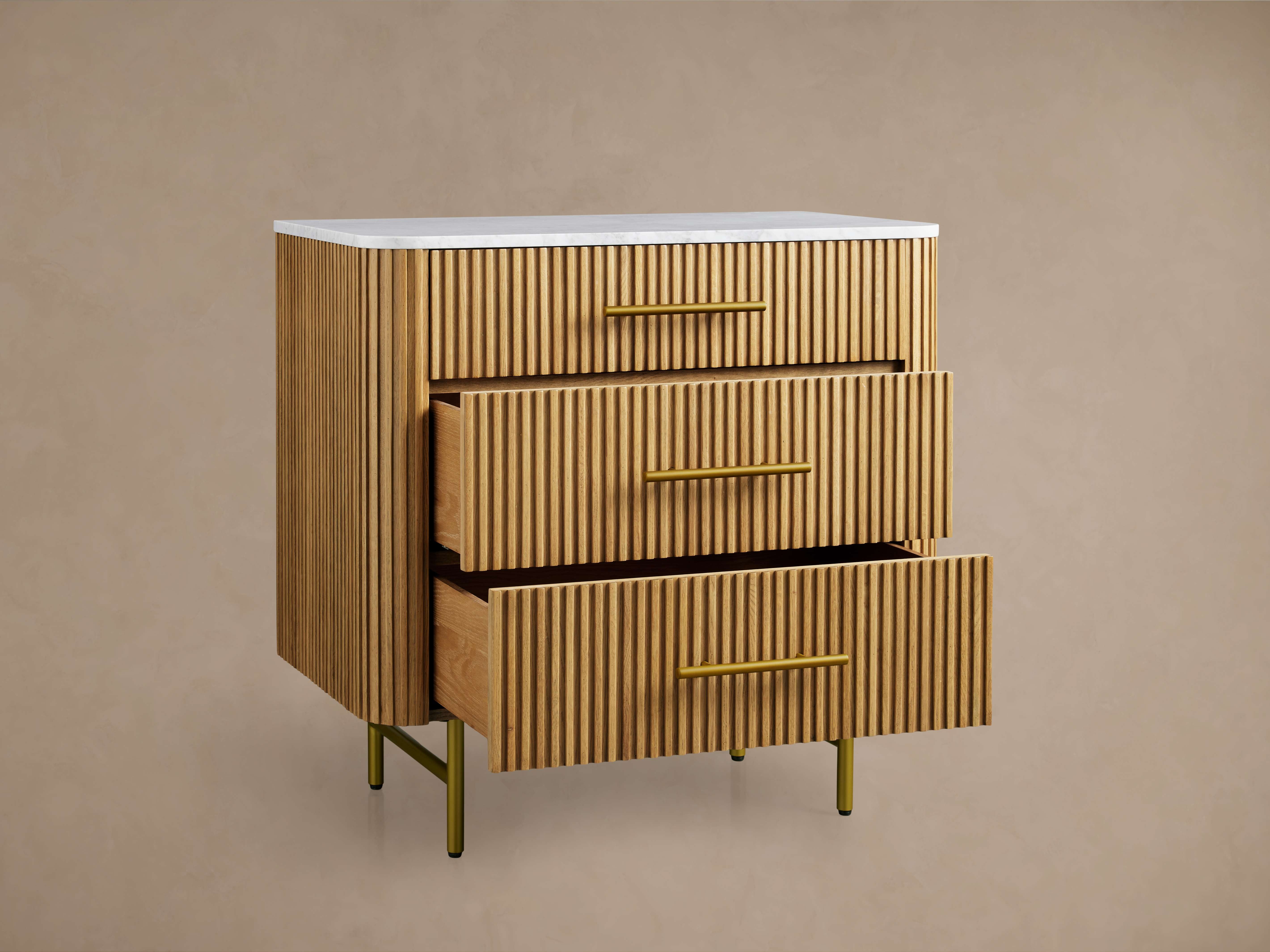 Finnley Three-Drawer Chest Cabinet Bedroom Nightside Table with Stone Top