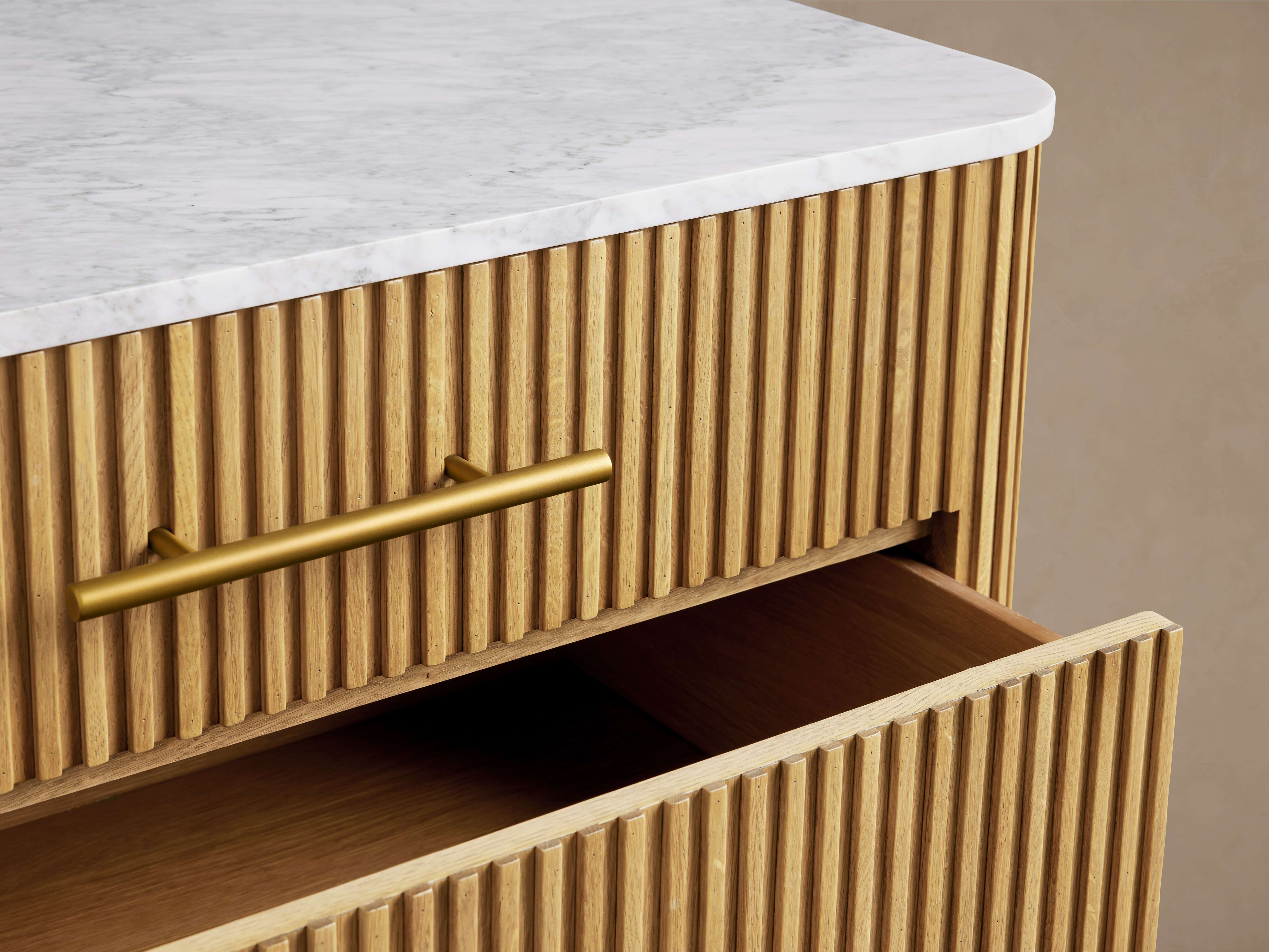 Finnley Three-Drawer Chest Cabinet Bedroom Nightside Table with Stone Top