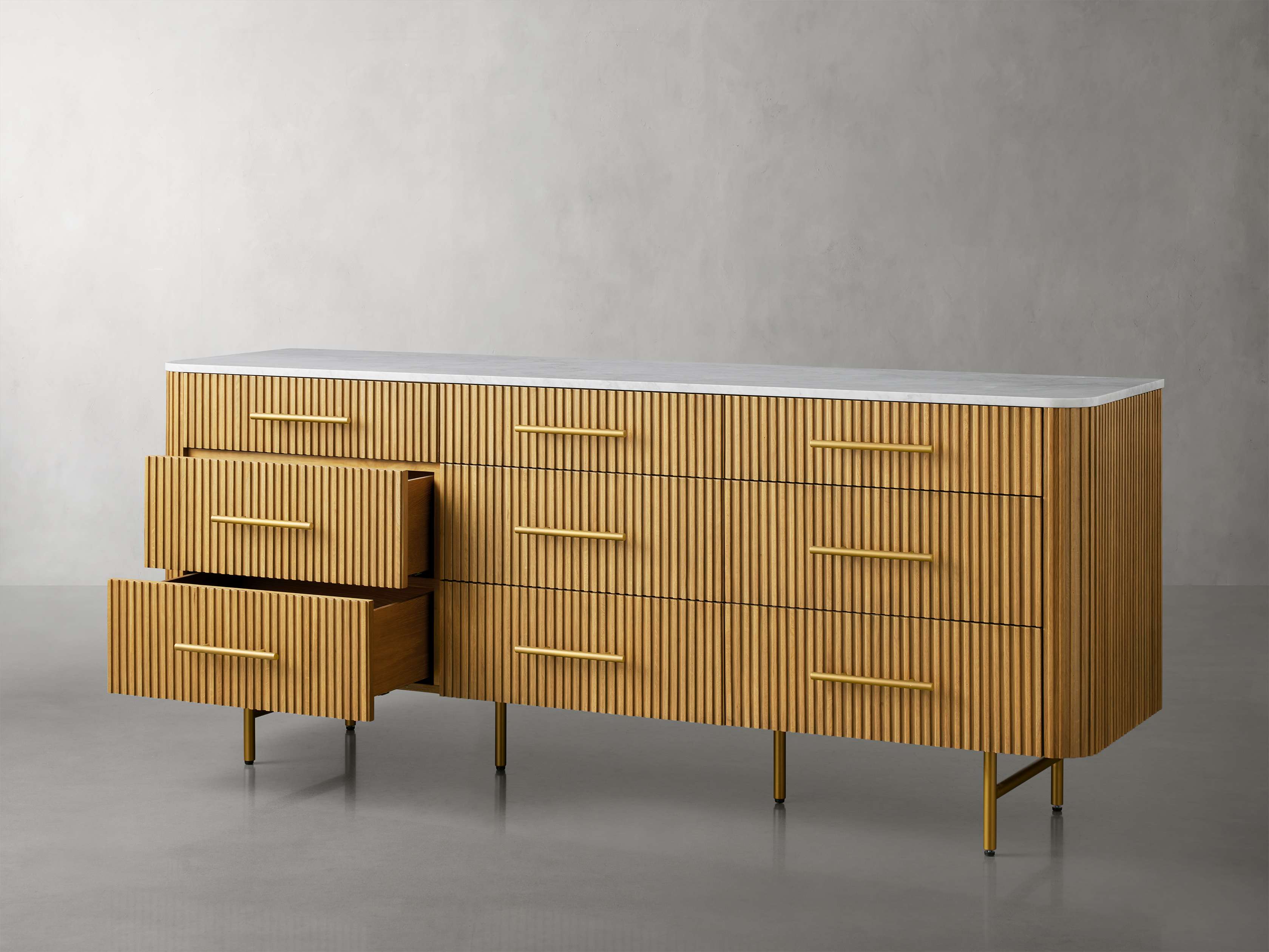 Finnley Wood Nine-Drawer Dresser with Natural Stone Drawer Chest Cabinet