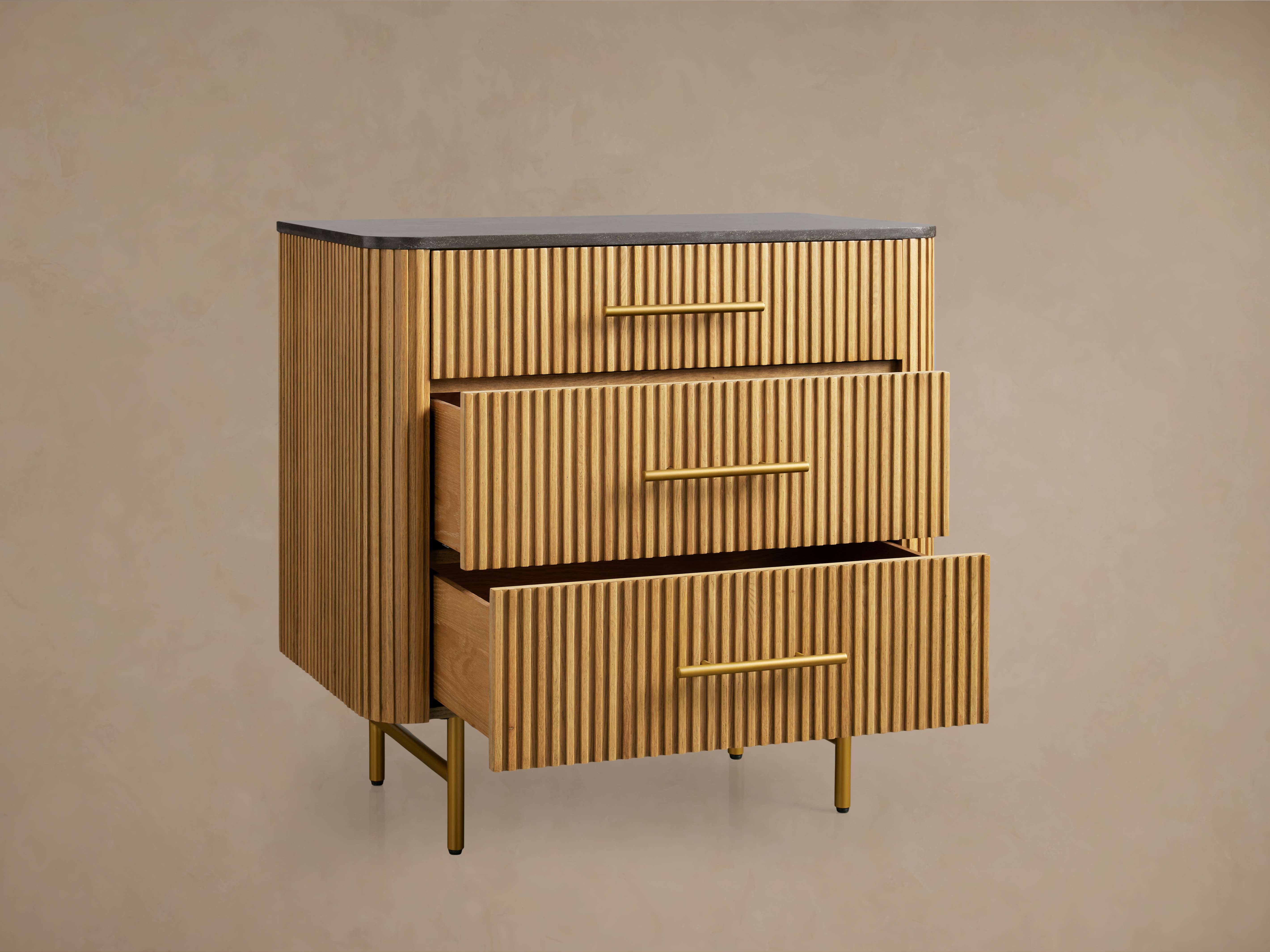 Finnley Three-Drawer Chest Cabinet Bedroom Nightside Table with Stone Top