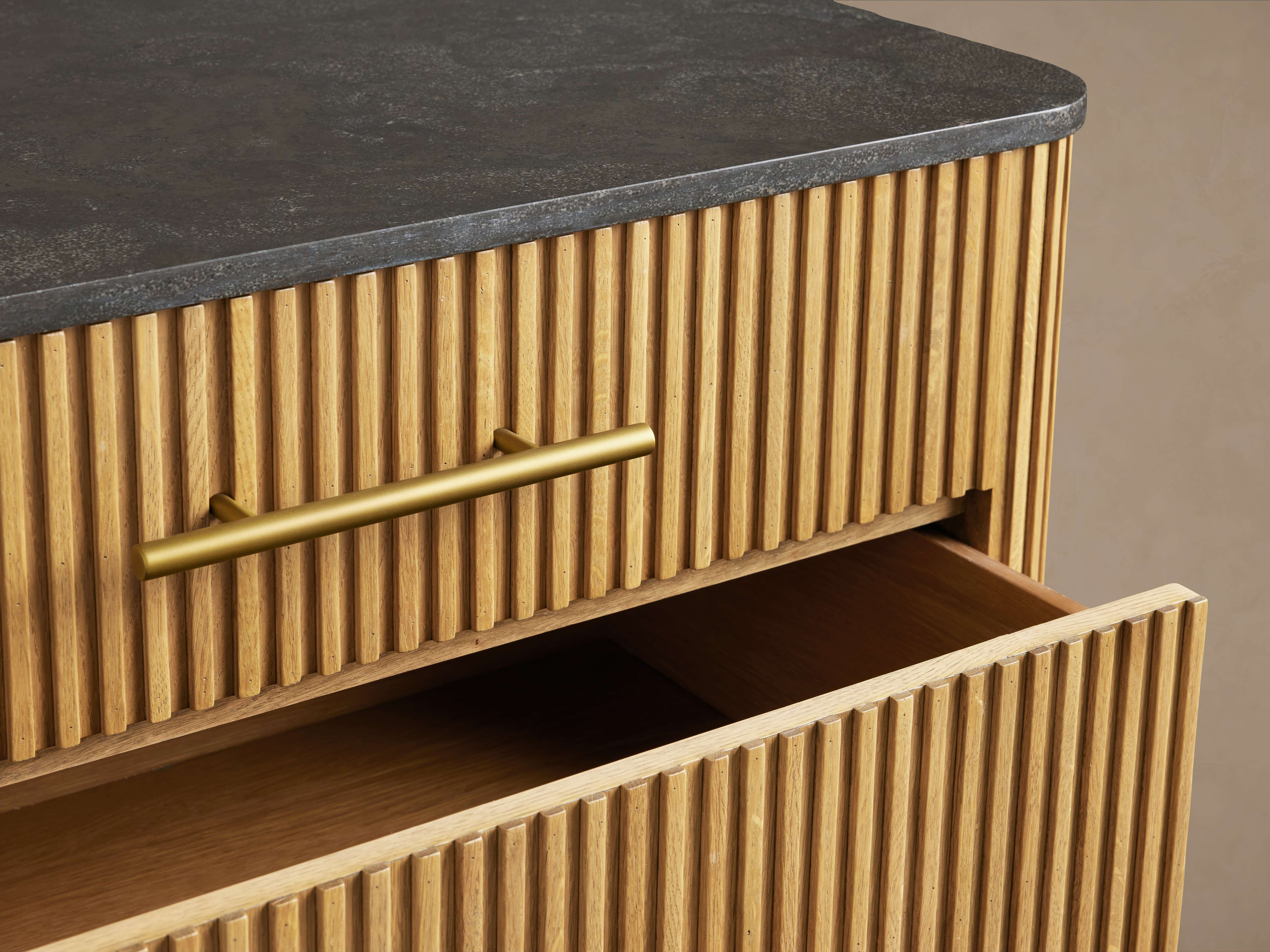 Finnley Three-Drawer Chest Cabinet Bedroom Nightside Table with Stone Top