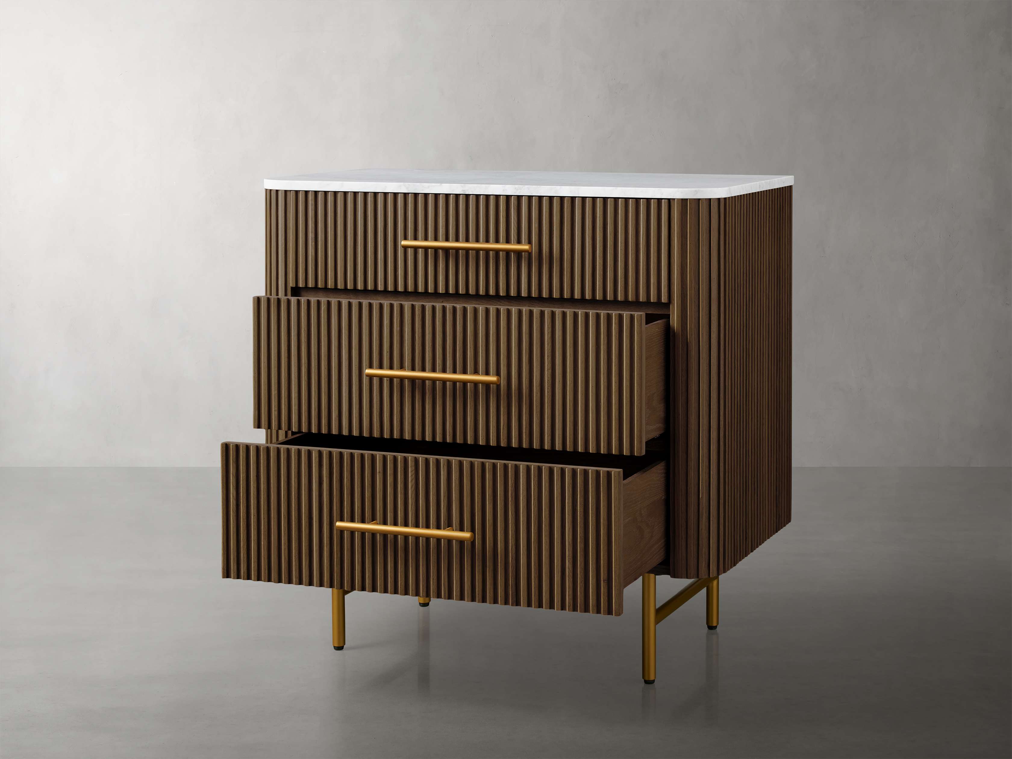 Finnley Three-Drawer Chest Cabinet Bedroom Nightside Table with Stone Top