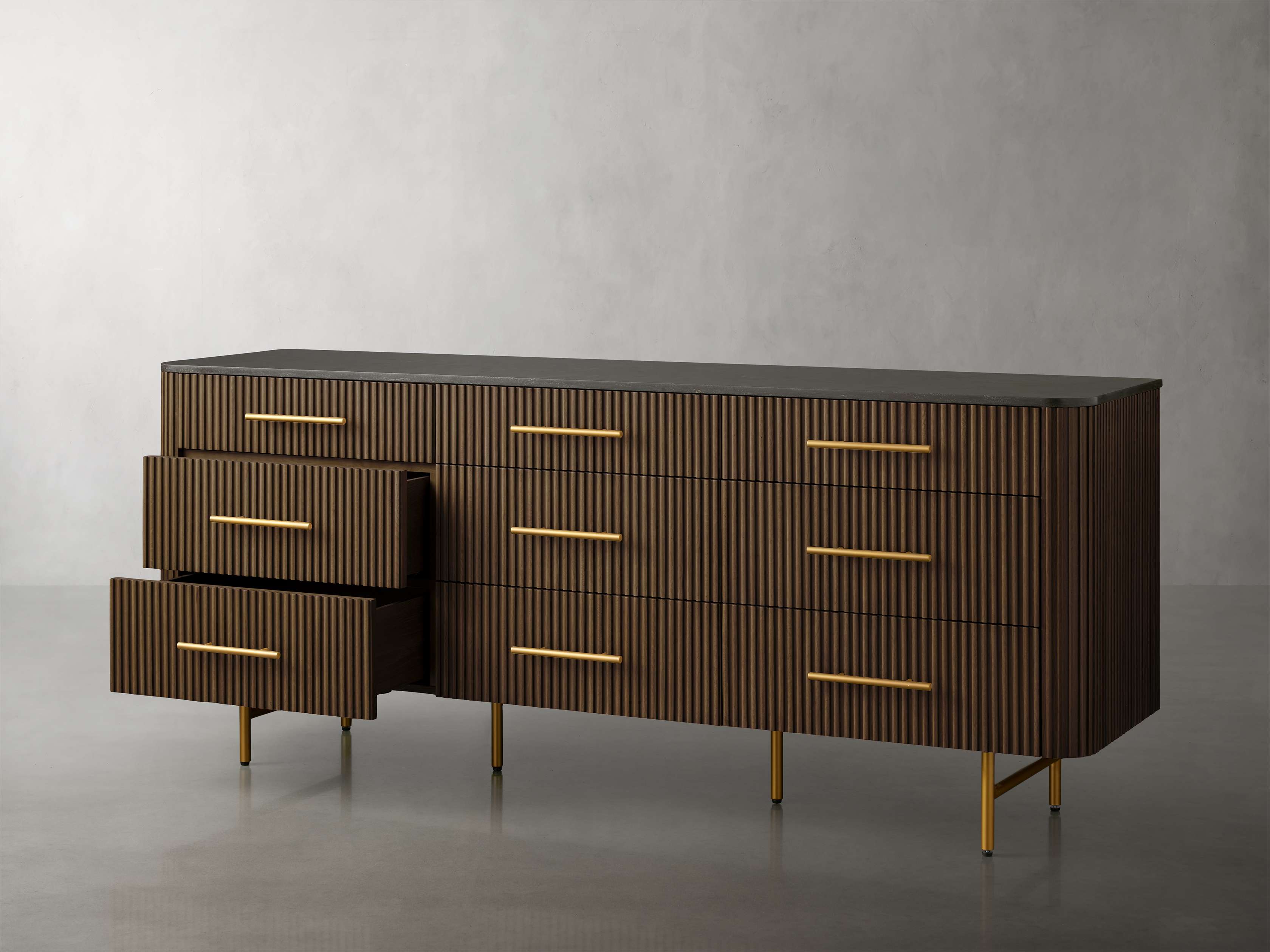 Finnley Wood Nine-Drawer Dresser with Natural Stone Drawer Chest Cabinet