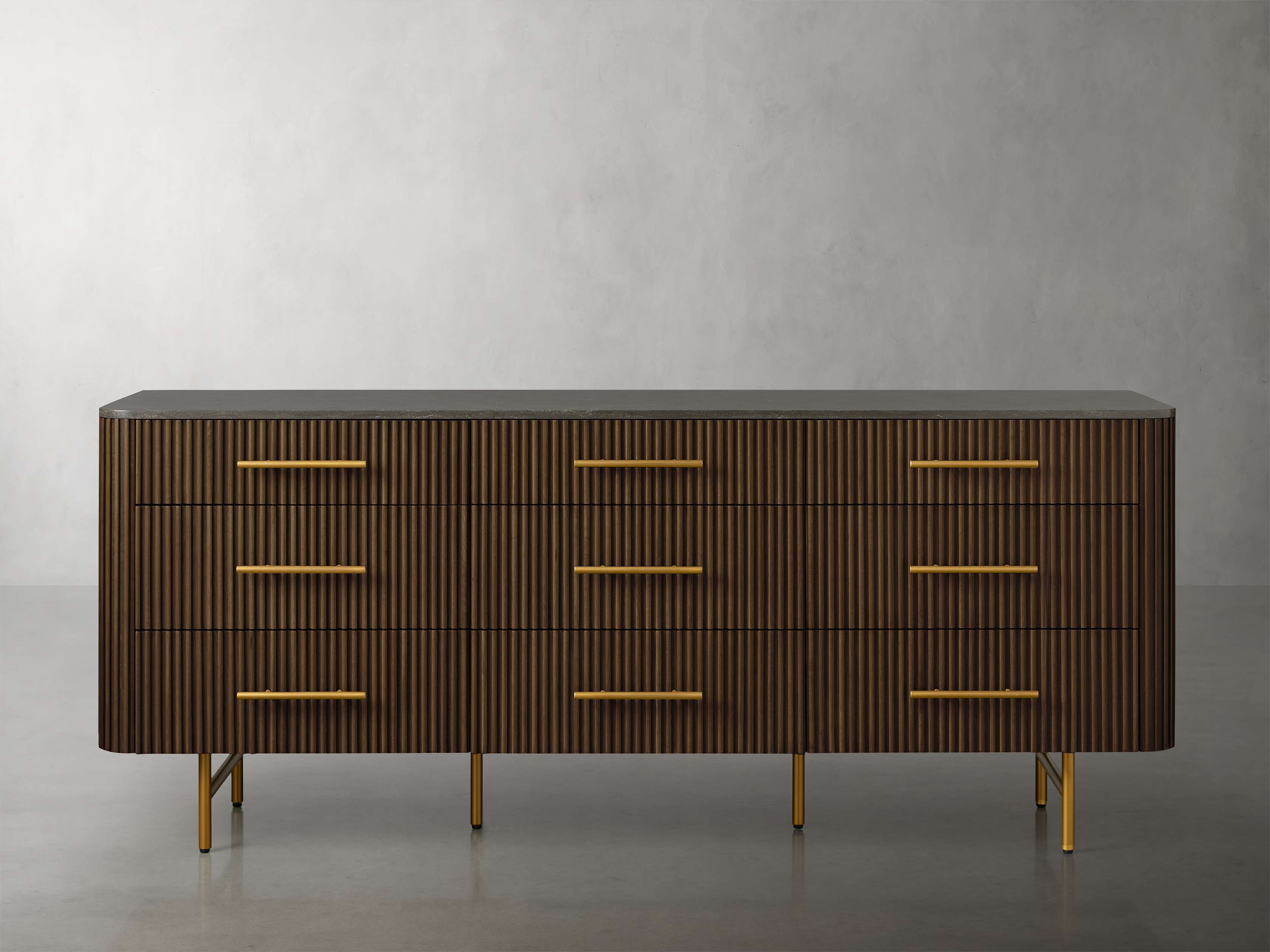 Finnley Wood Nine-Drawer Dresser with Natural Stone Drawer Chest Cabinet