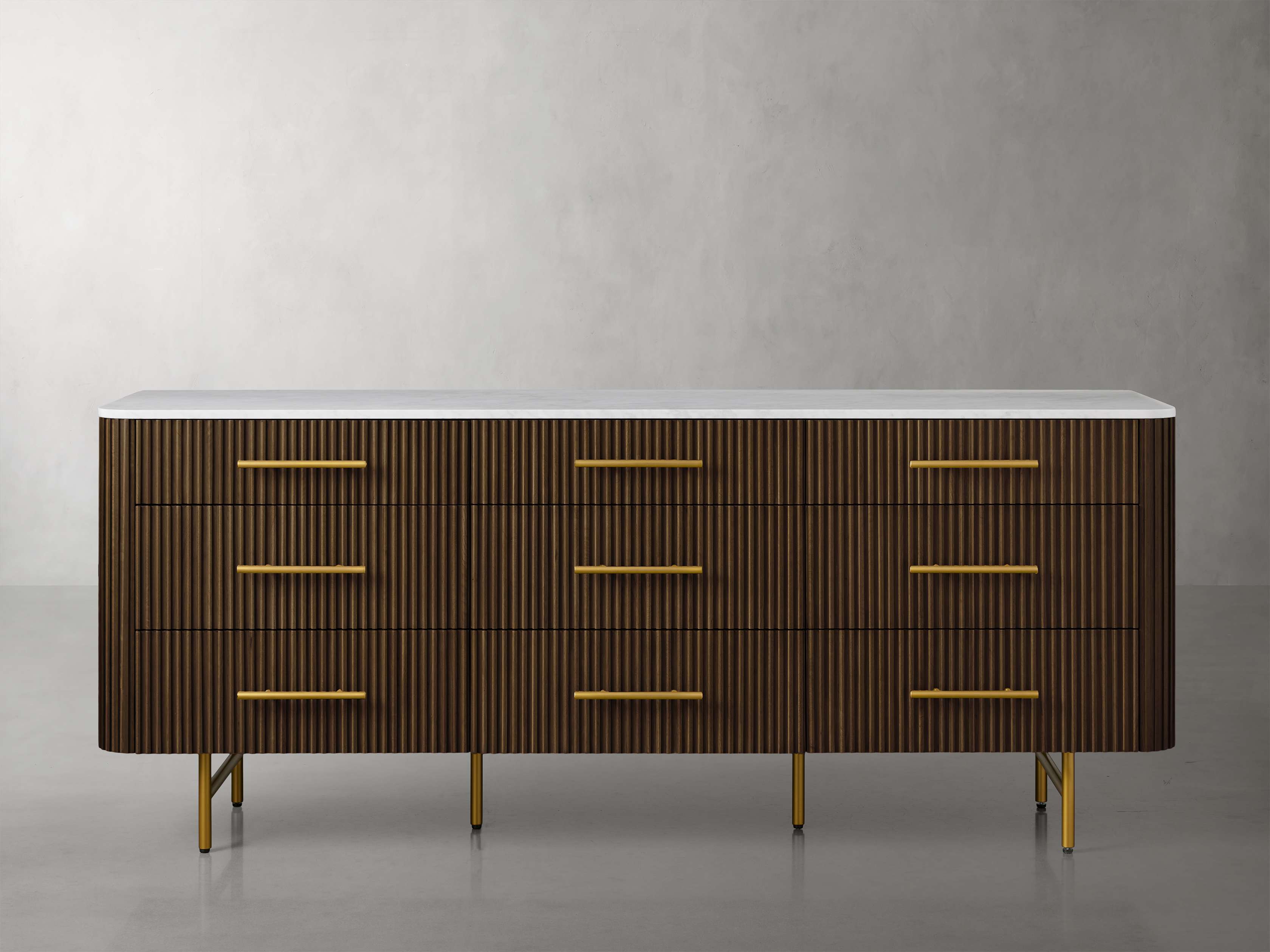 Finnley Wood Nine-Drawer Dresser with Natural Stone Drawer Chest Cabinet