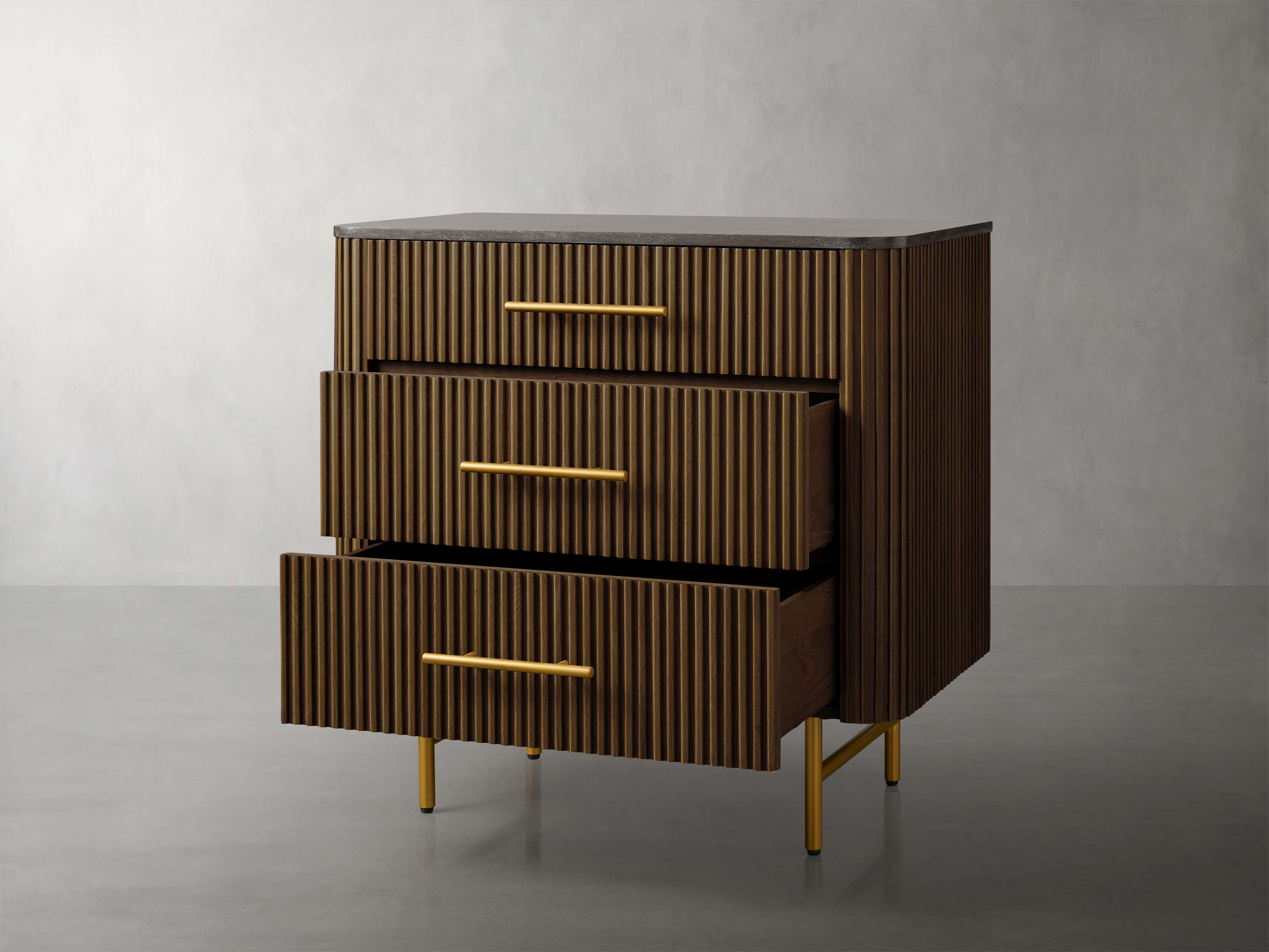 Finnley Three-Drawer Chest Cabinet Bedroom Nightside Table with Stone Top