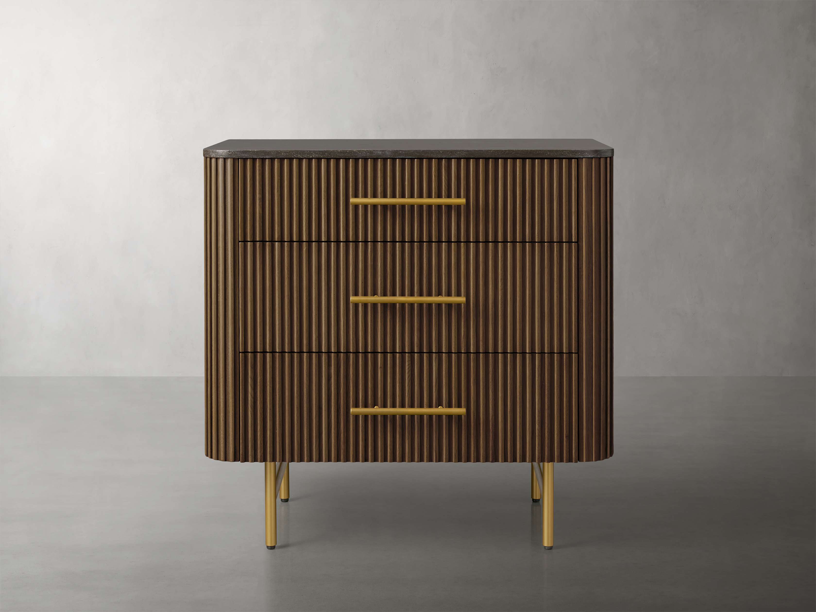 Finnley Three-Drawer Chest Cabinet Bedroom Nightside Table with Stone Top