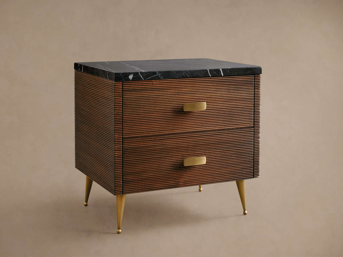 Giselle Mahogany Nightstand Wood Two-Drawer Chest Nightside Table Cabinet