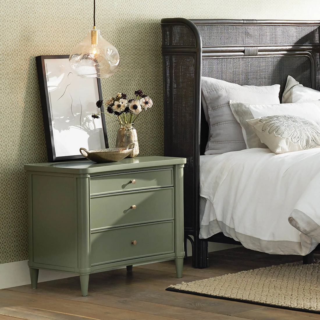 Henley Nightstand Solid Mahogany Nightside Tables With Three Drawers