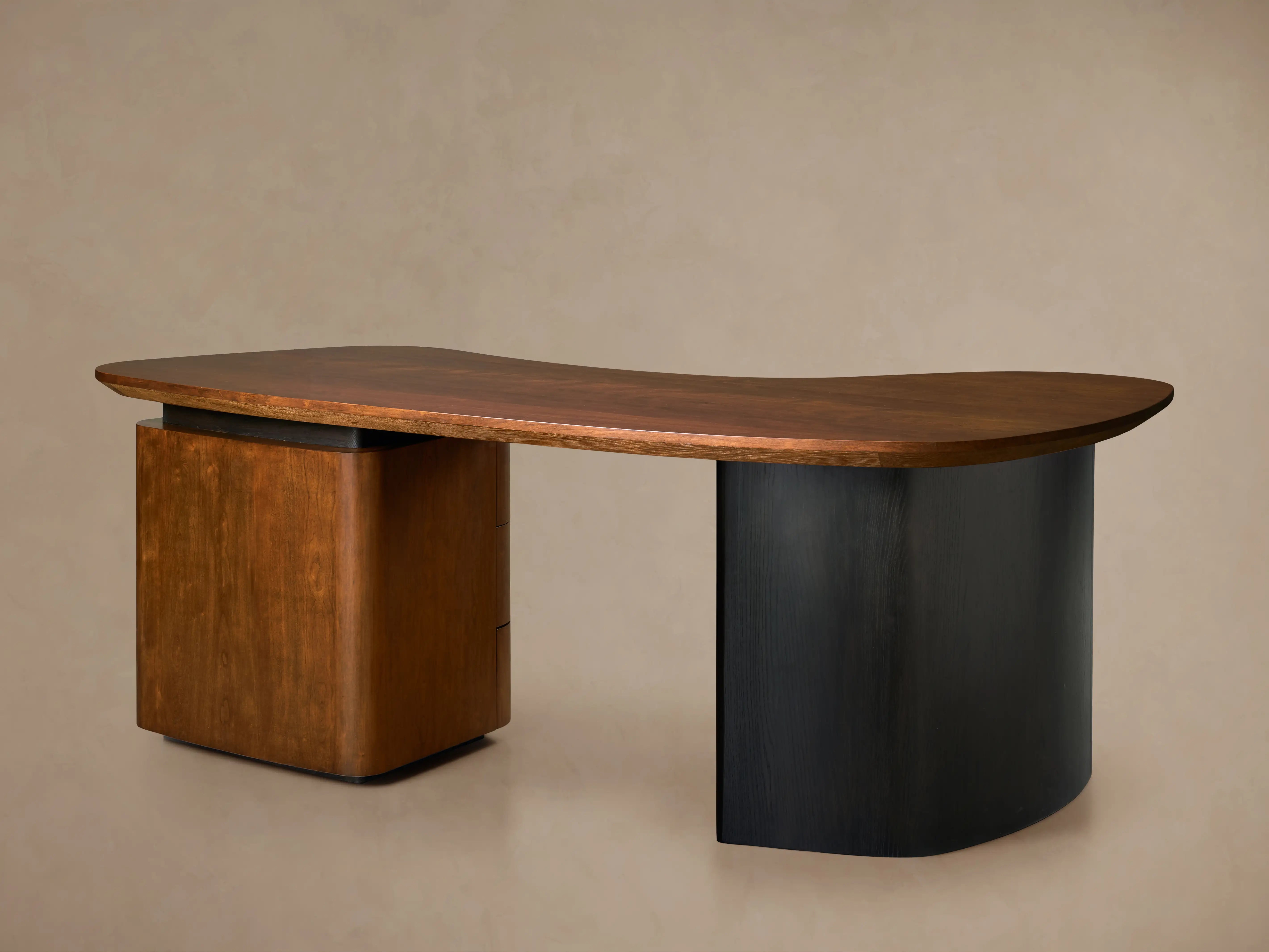 Berkley Executive Desk in Cherry Wood with Storage Drawers and Ebony Oak Base