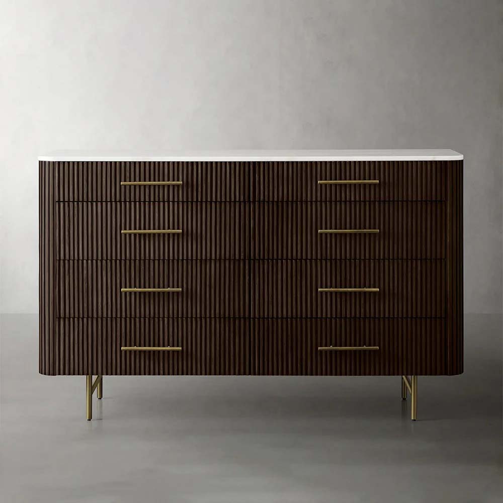 Finnley Wood Eight-Drawer Dresser with Marble or Bluestone Top Rural Chest Of 8 Drawers Cabinet