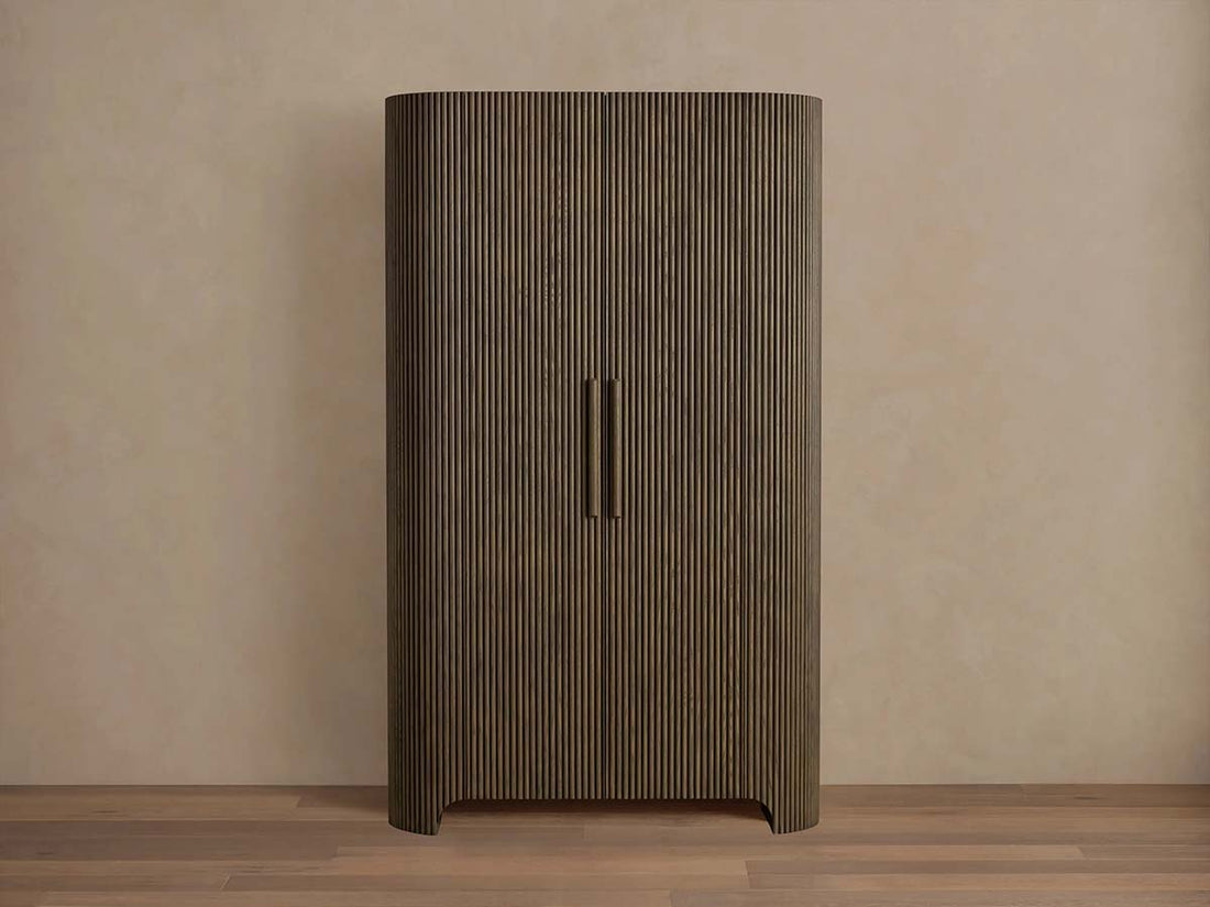 Astor Reeded Oak Tall Cabinet Living Room Bedroom Wood Storage Cabinet