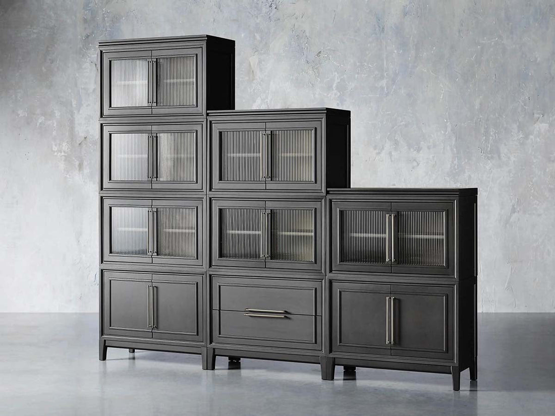 Rowan Modular Wall Unit Storage Tall Display Cabinet Wood Bookcase with Glass Door