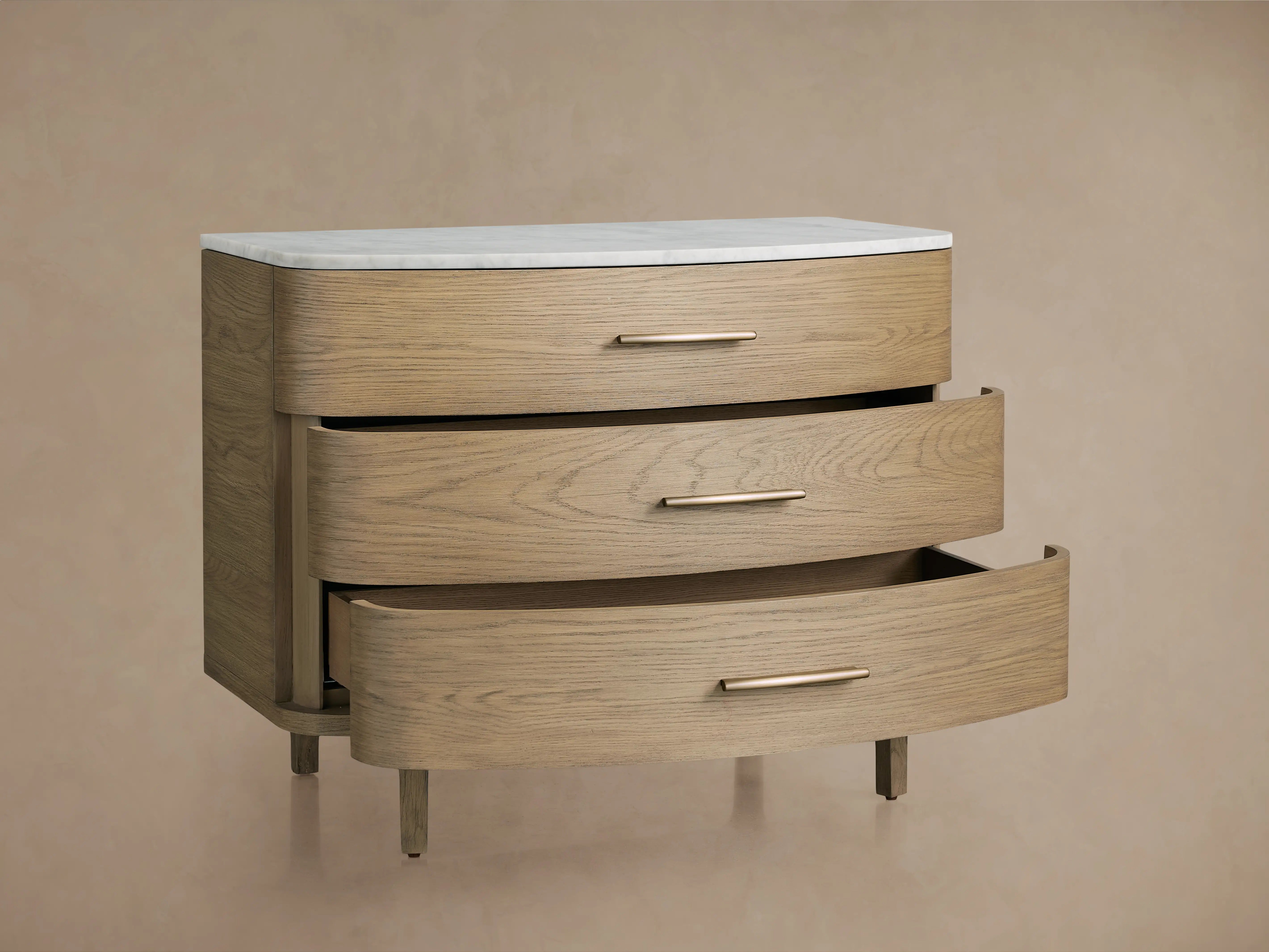 Danny Three-Drawer Chest in Oak with Marble Top and Soft-Close Drawers