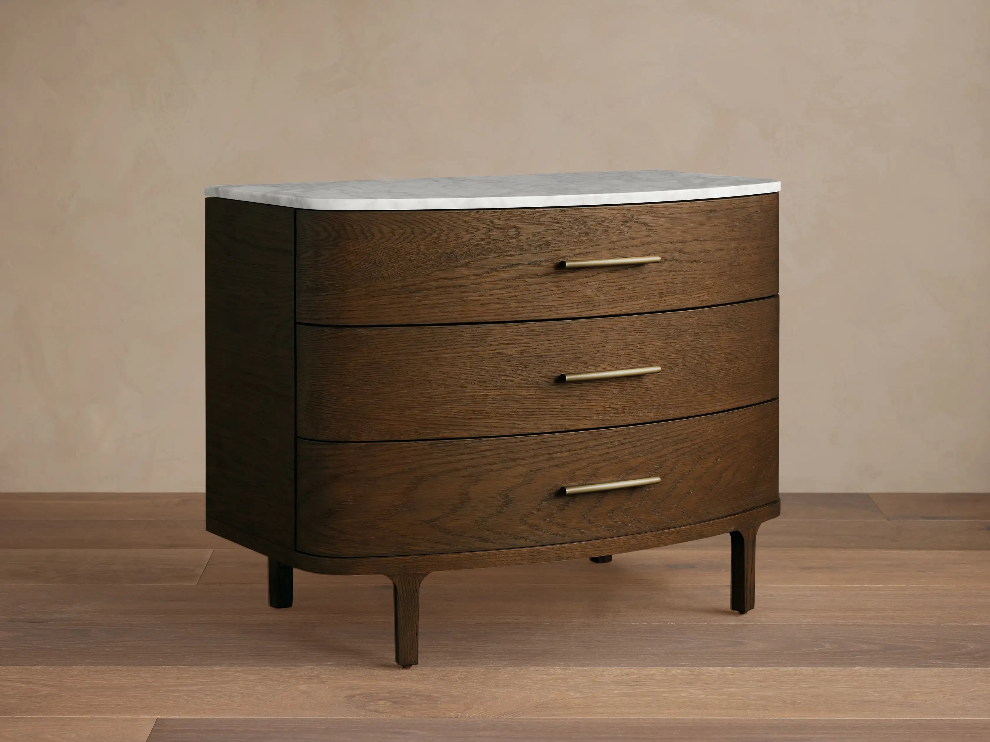 Danny Three-Drawer Chest in Oak with Marble Top and Soft-Close Drawers