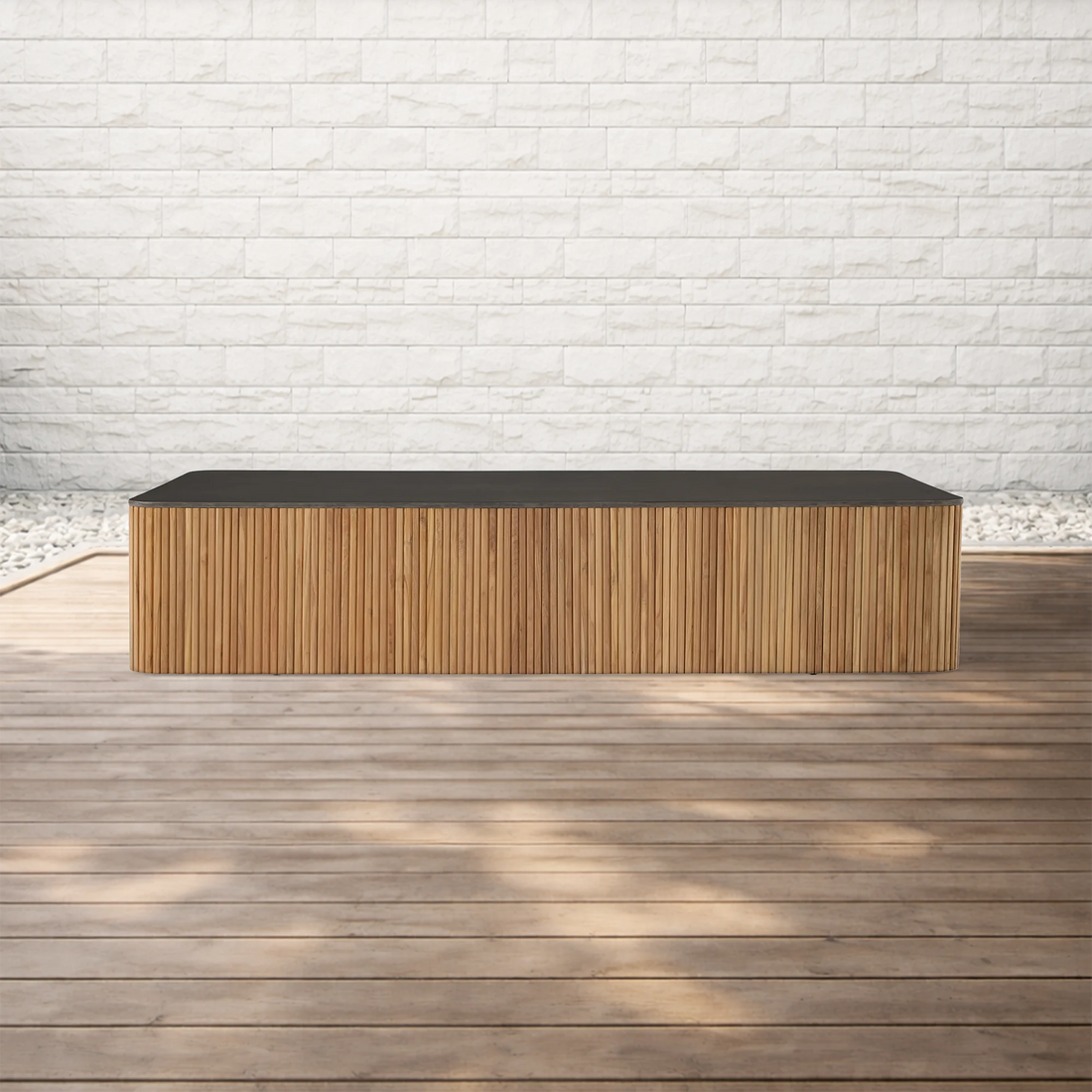 Pompeii Outdoor Coffee Table with Charcoal Concrete Top Reeded Base Center Tea Table