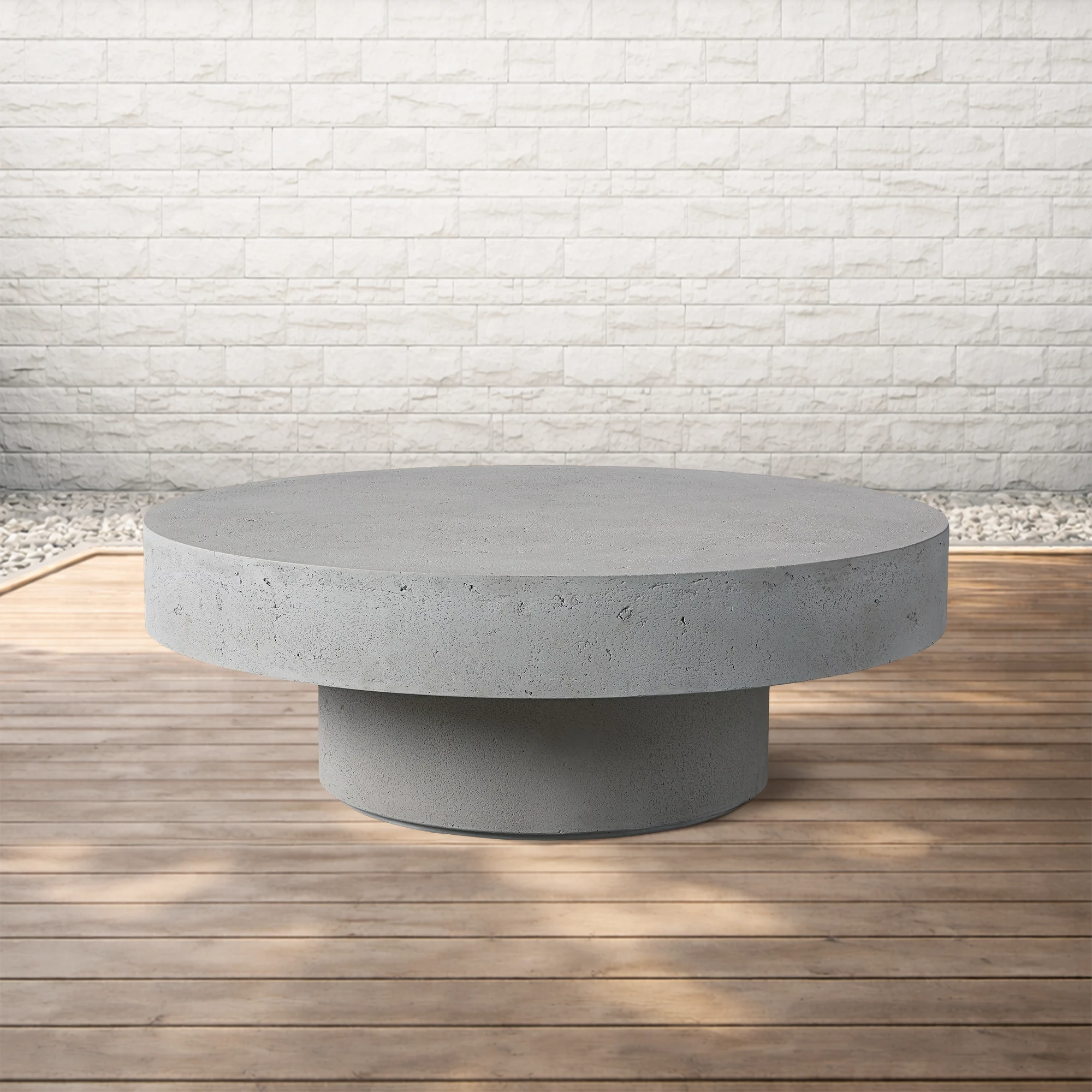 Azores Round Concrete Outdoor Coffee Table for Patio and Terrace Spaces