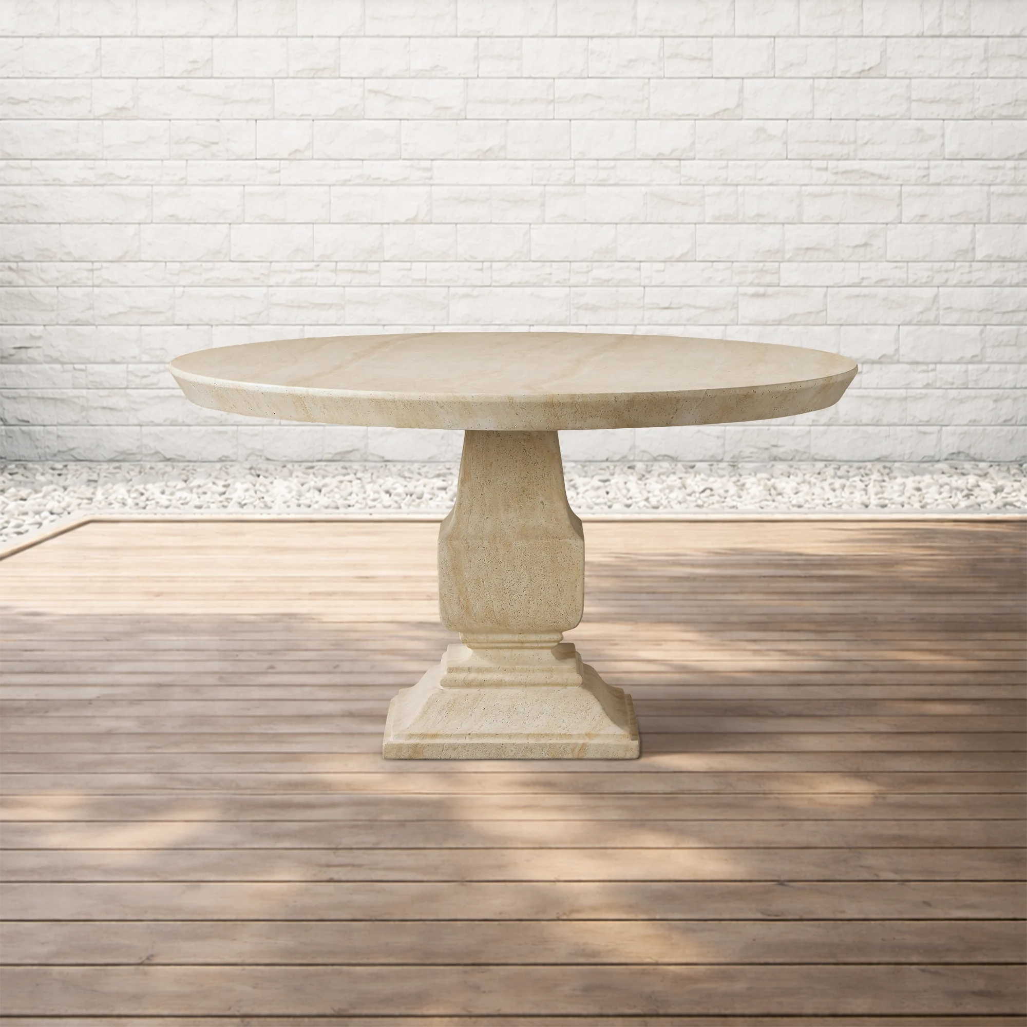 Primrose Outdoor Round Dining Table with Marble Stone Top Patio Dining Table