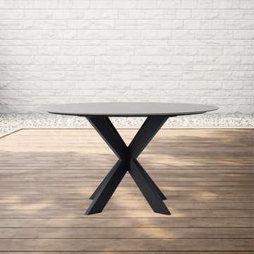 Outdoor Round Dining Table with Stone Top Apex X-Base