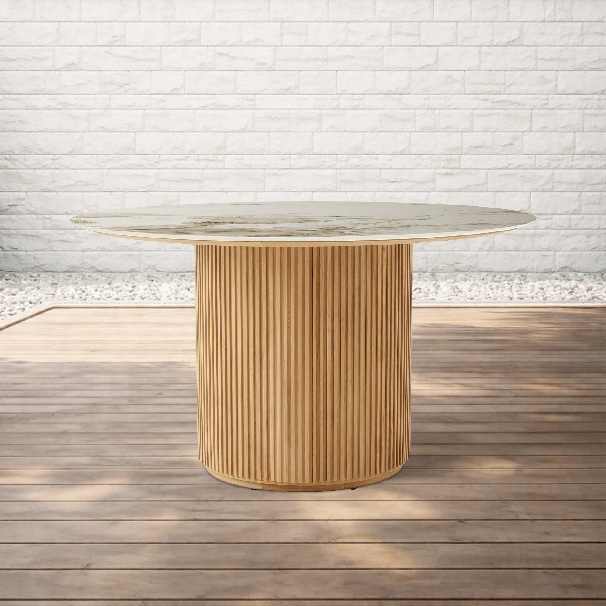 Beaumont Outdoor Teak Round Dining Table with Sintered Stone Top Grade-A Teak Base