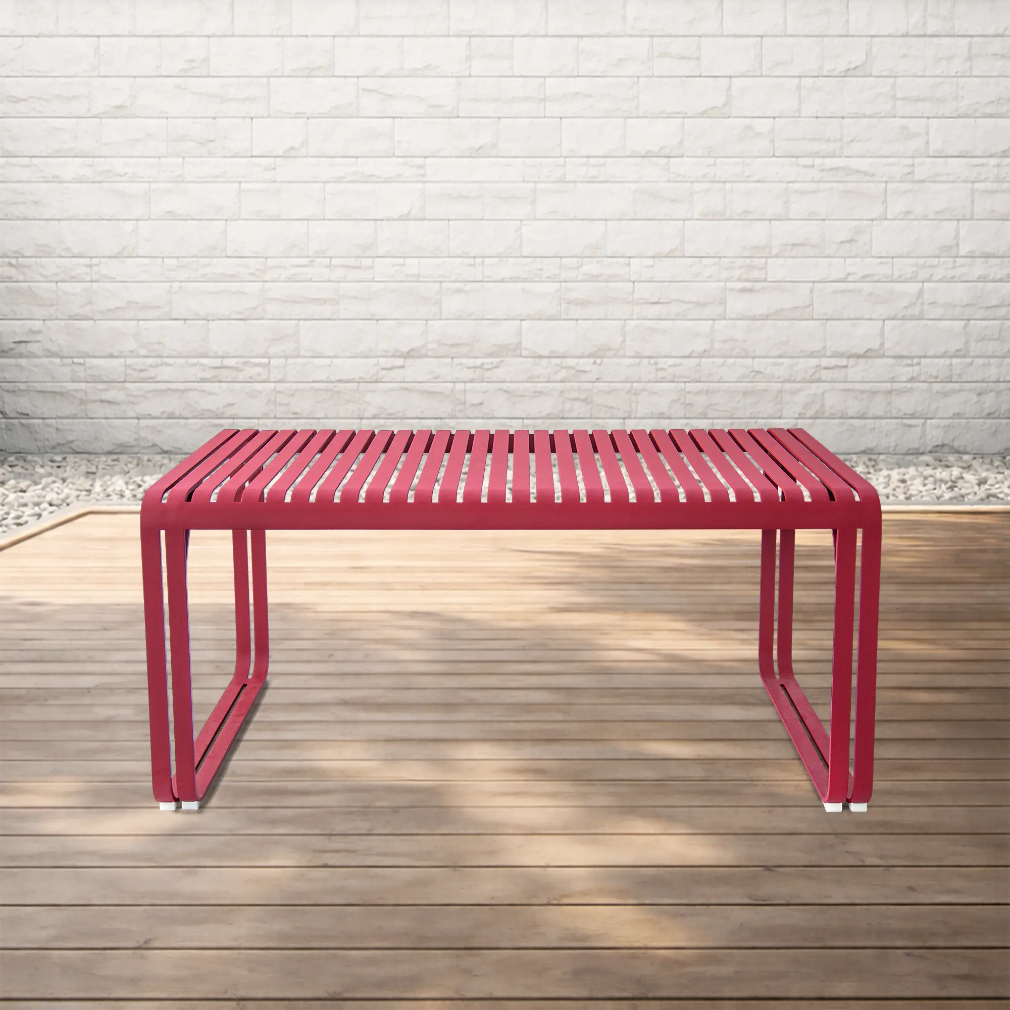 Striped Aluminum Outdoor Dining Set with Sand Surface Red Finish