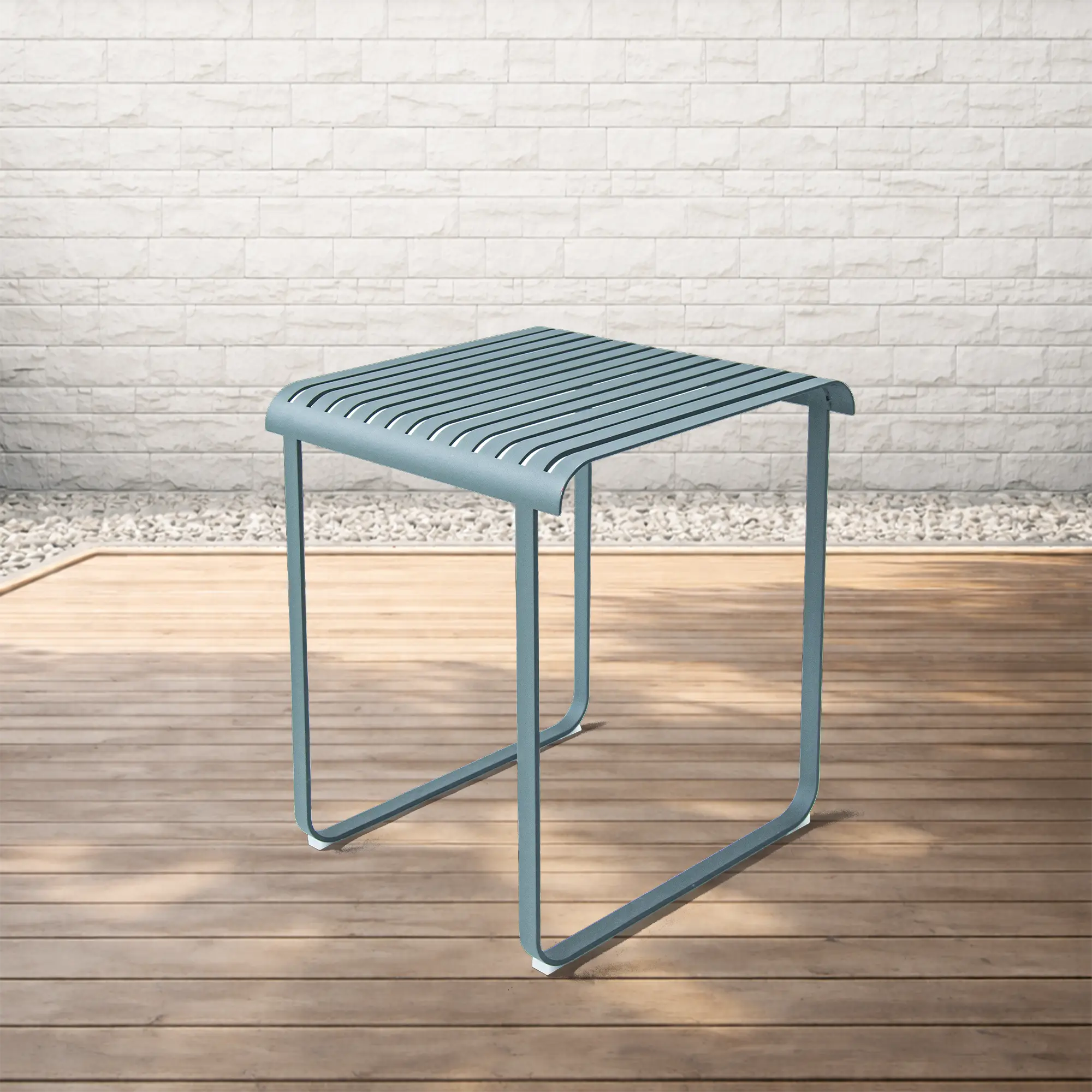 Striped Aluminum Outdoor Bar Set in Rosemary Green Finish