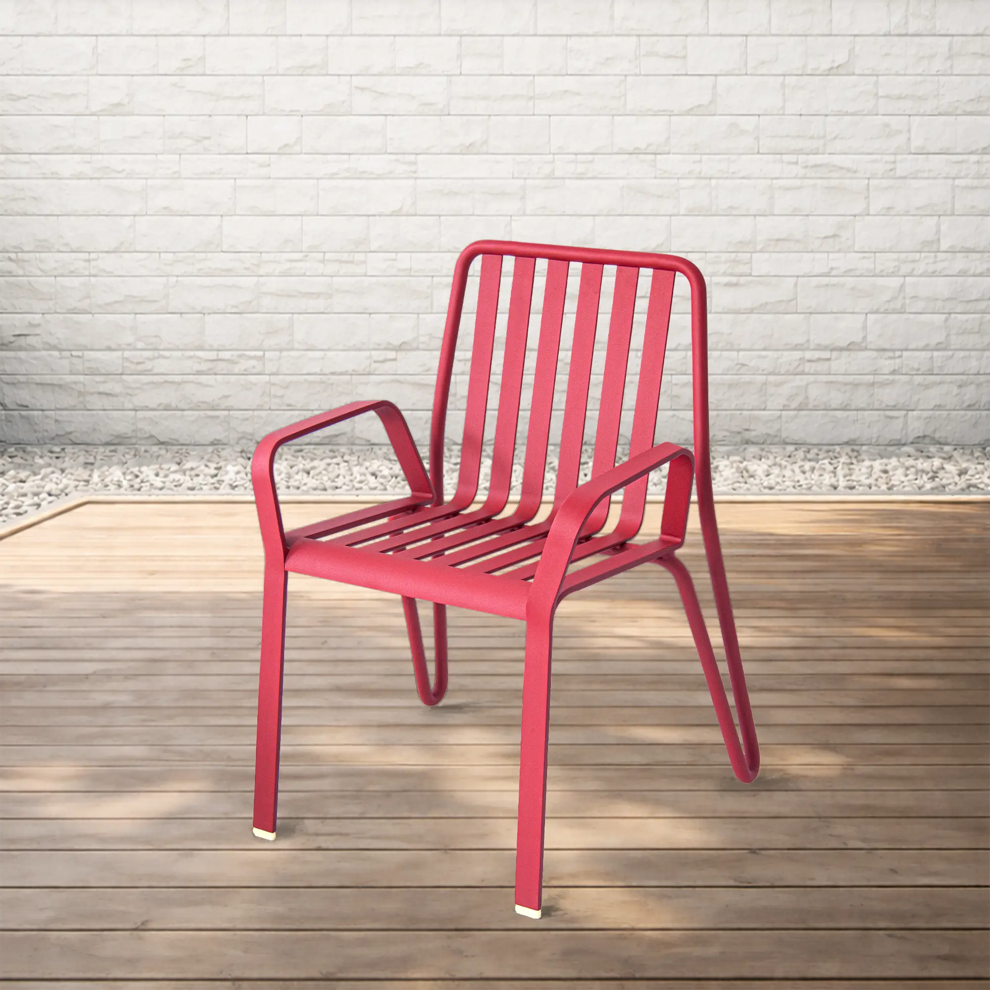 Striped Aluminum Outdoor Dining Set with Sand Surface Red Finish