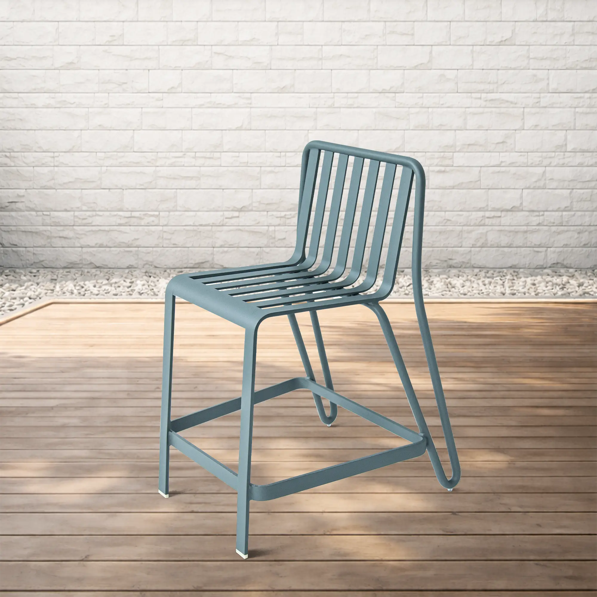 Striped Aluminum Outdoor Bar Set in Rosemary Green Finish