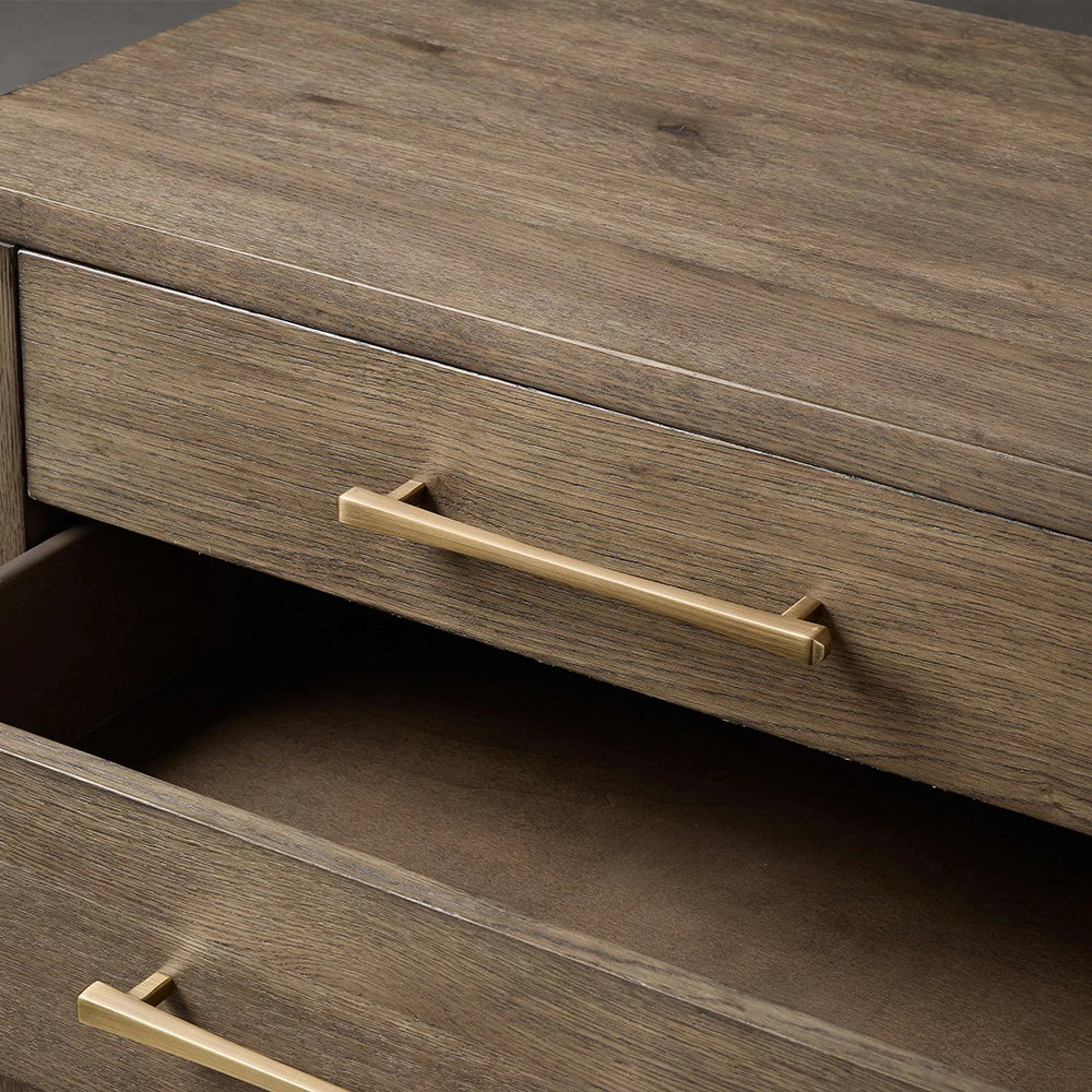 Calista Closed Oak Nightstand Two-Drawer Chest Wood Night Side Table Bedside