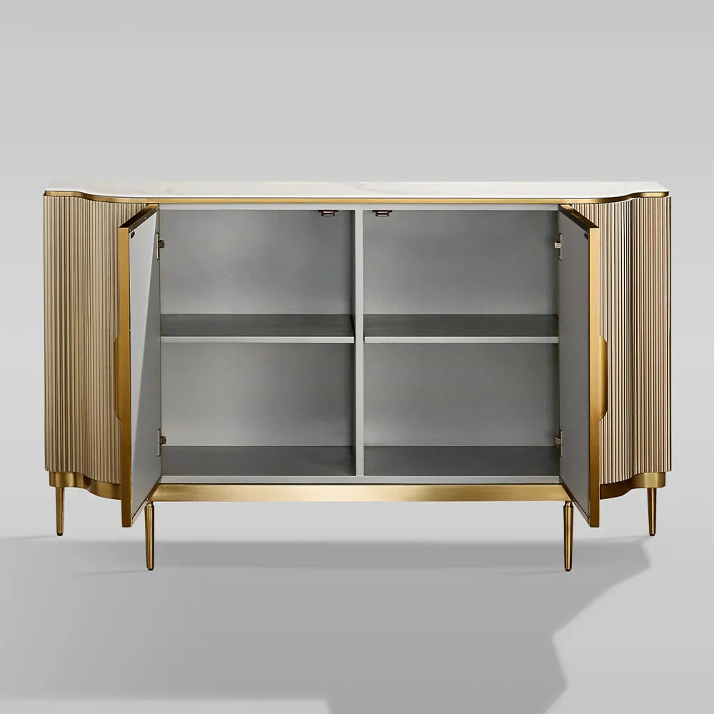 Perla Slate Top Sideboard Luxury Gold Buffet Cabinet With Mother-of-Pearl Door Panel