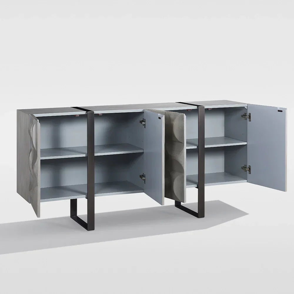 LIVORA 4-Door Sideboard Wood Buffet Cabinets With Stainless Steel Sled Base
