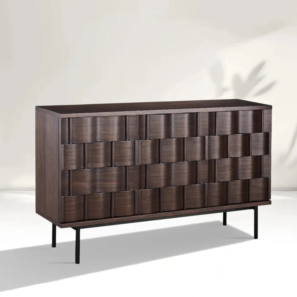Ariel Woven-Texture 3-Door Sideboard Scandinavian Wood Storage Cabinets