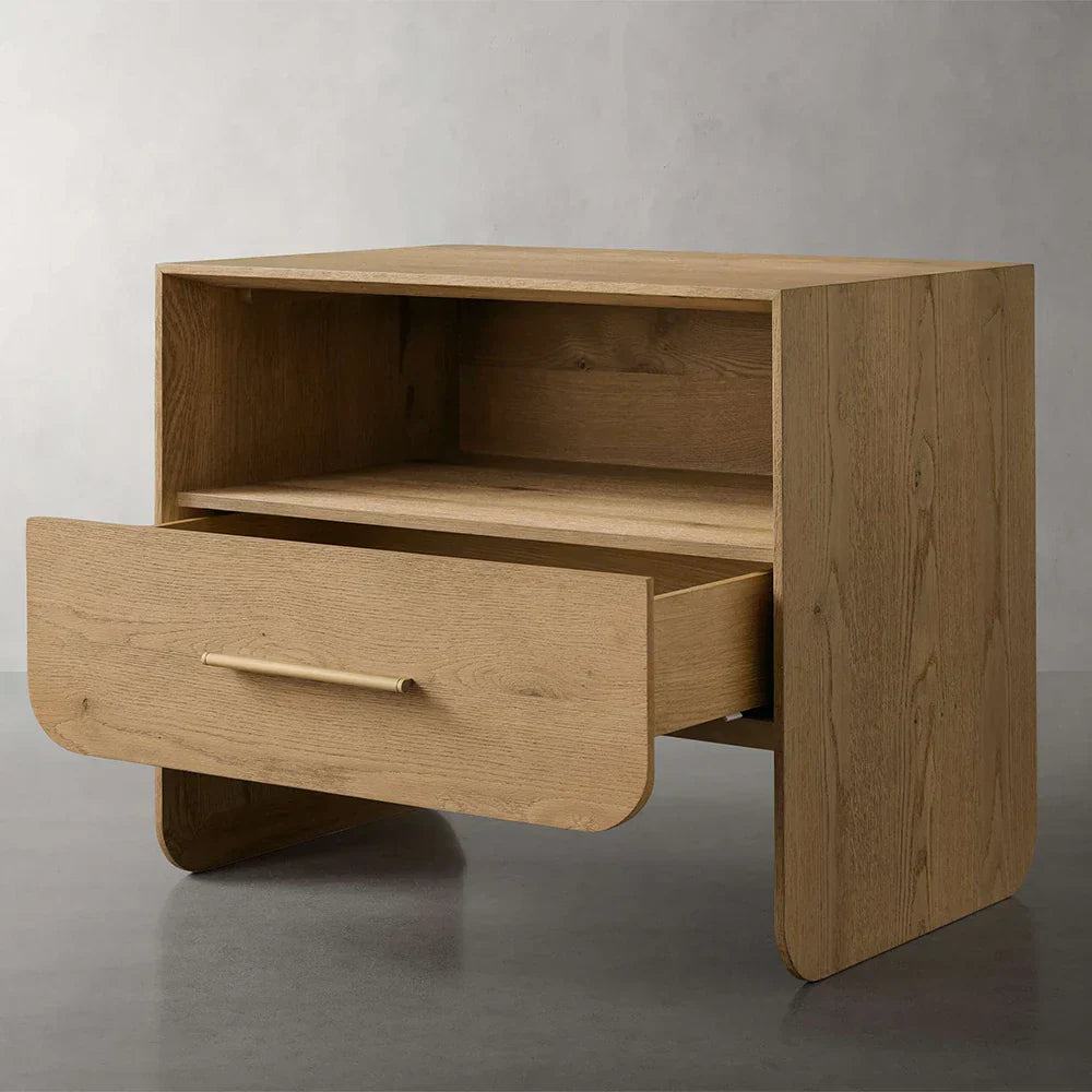 Felton Open Nightstand Oak Bedside Cabinet with Drawer & Shelf