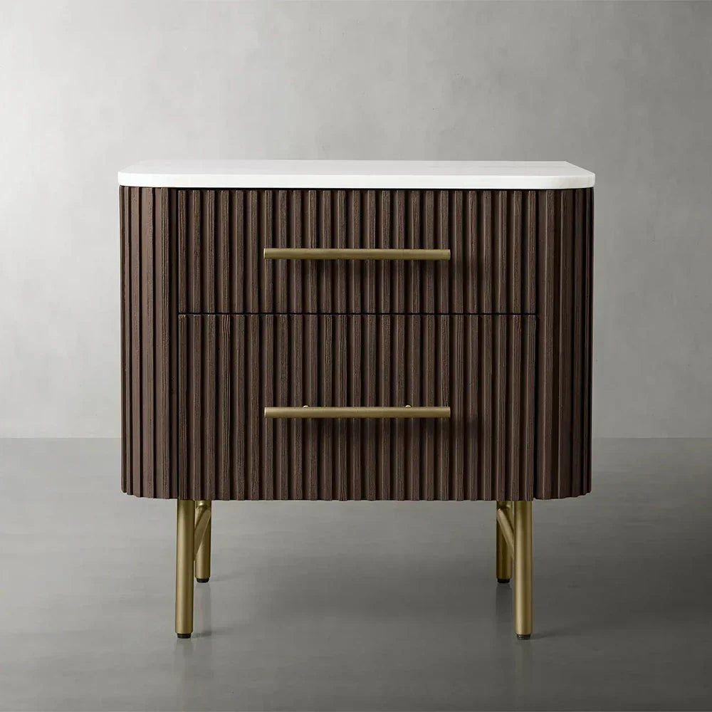 Finnley Closed Nightstand Marble Double Drawers Chest Bedside Table