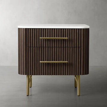 Finnley Closed Nightstand Marble Double Drawers Chest Bedside Table