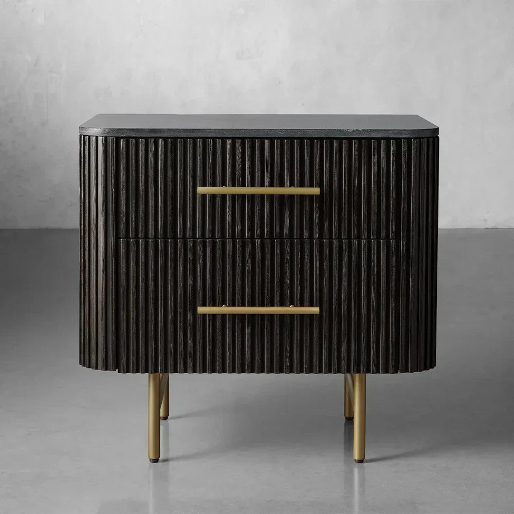 Finnley Closed Nightstand Marble Double Drawers Chest Bedside Table