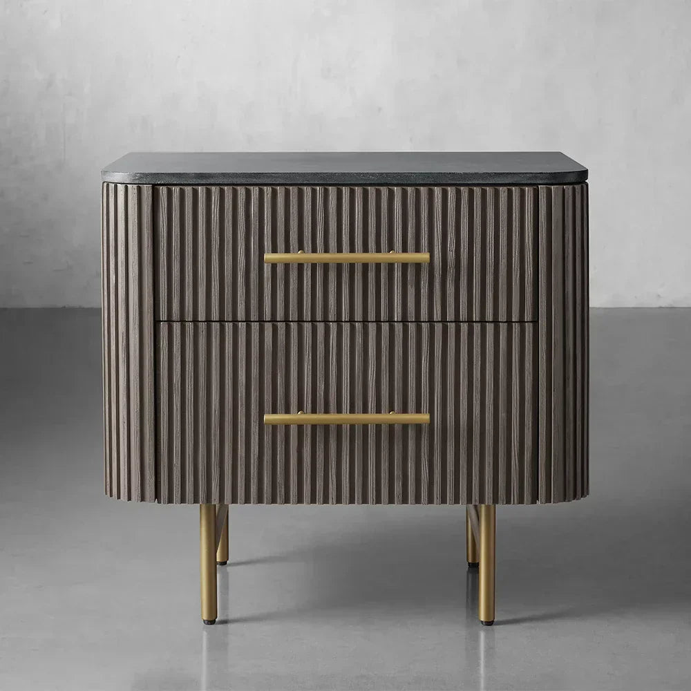 Finnley Closed Nightstand Marble Double Drawers Chest Bedside Table