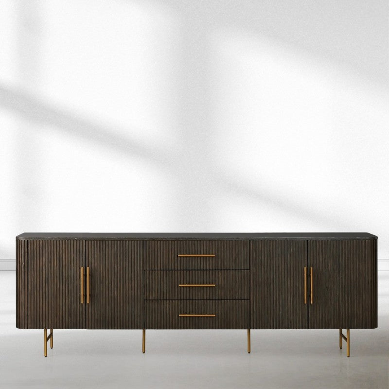 Finnley Marble Top Sideboard Wood Bluestone Top Buffet Cabinet with Drawers