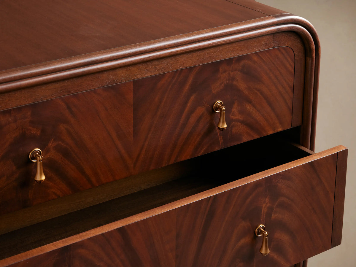Frances Mahogany Wood 5 Drawer Dresser Tall Bedroom Storage Chest