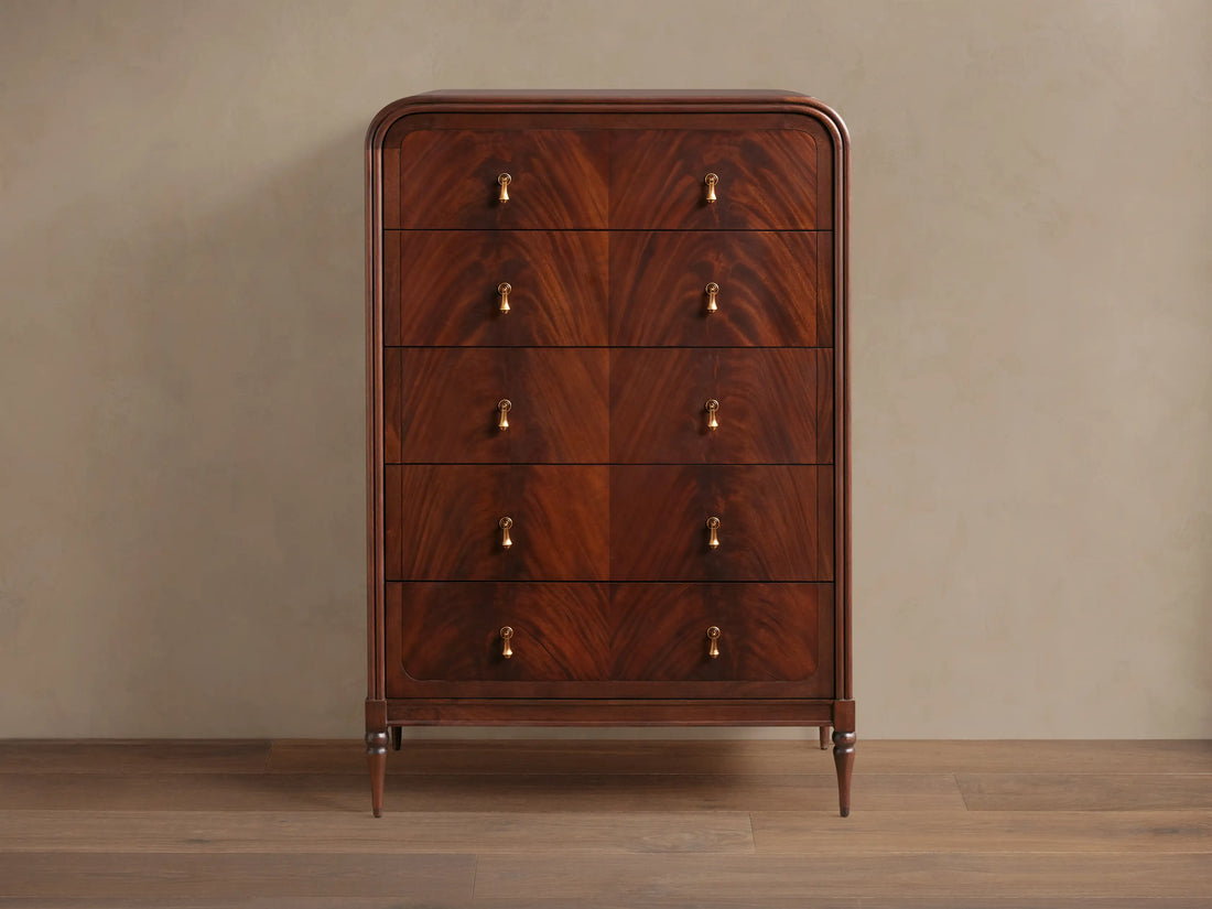 Frances Mahogany Wood 5 Drawer Dresser Tall Bedroom Storage Chest