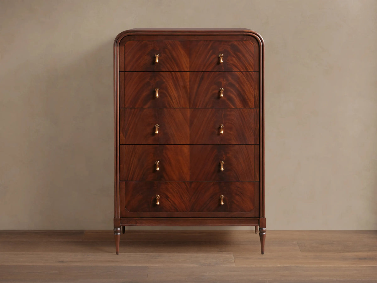 Frances Mahogany Wood 5 Drawer Dresser Tall Bedroom Storage Chest