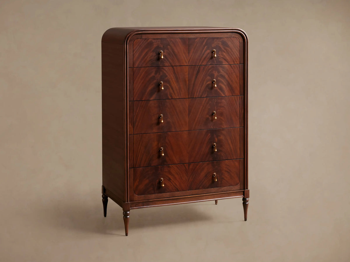 Frances Mahogany Wood 5 Drawer Dresser Tall Bedroom Storage Chest