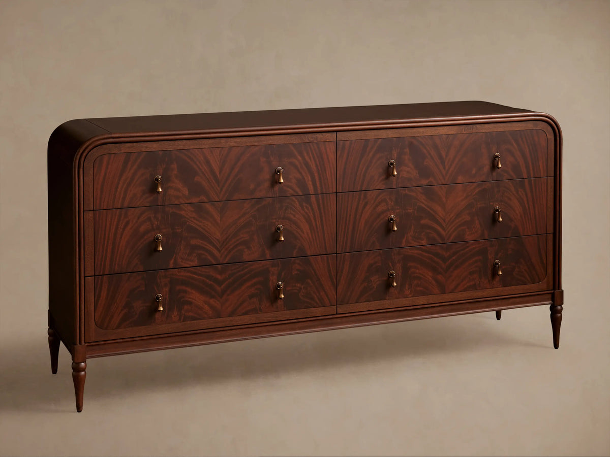 Frances Mahogany Wood 6 Drawer Dresser Wide Bedroom Storage