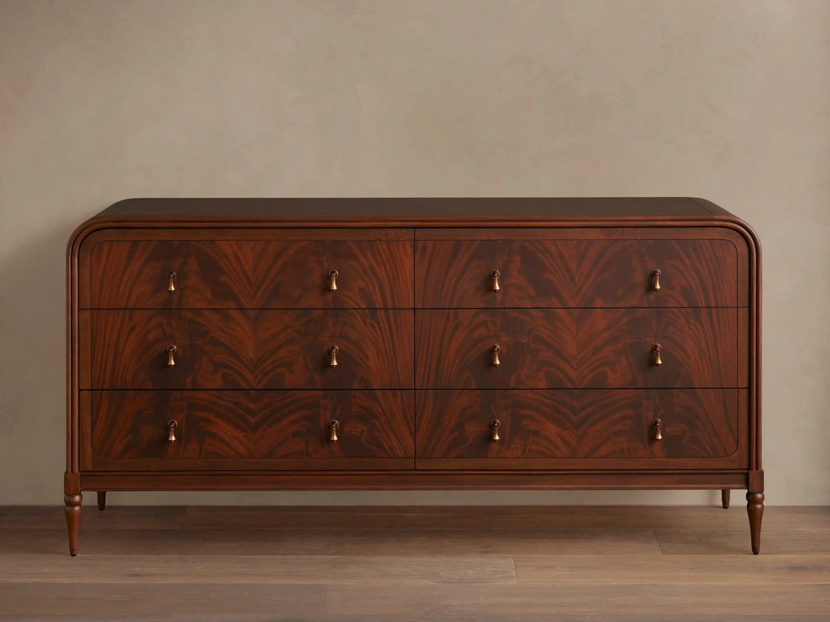 Frances Mahogany Wood 6 Drawer Dresser Wide Bedroom Storage