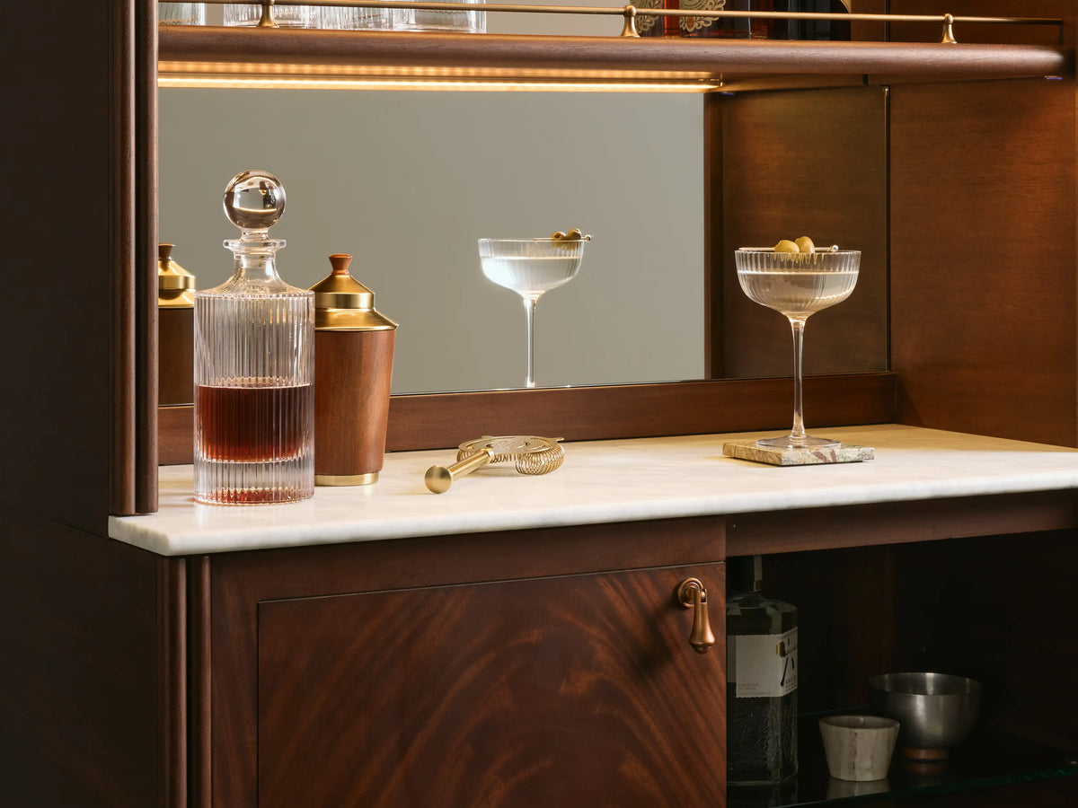 Frances Mahogany Wood Bar Cabinet Wine and Stemware Storage