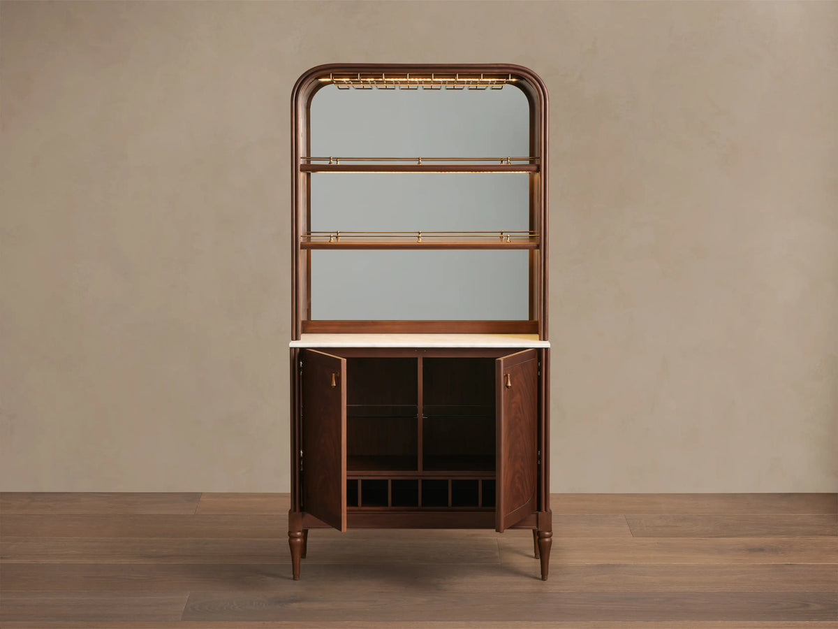 Frances Mahogany Wood Bar Cabinet Wine and Stemware Storage